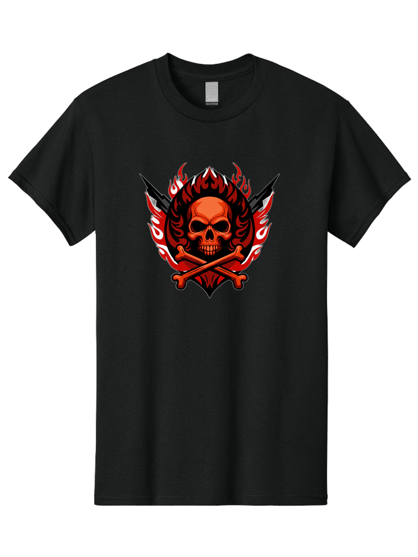Skull-And-Crossbones-Jolly-Roger Men'S Graphic Tee, 100% Cotton, Comfortable Casual Summer Wear, Machine Washable, Skull And Crossbones, Fiery Design, Daggers, Skull Art, Crossbones Symbol, Bold Graphics, Edgy Style, Gothic Elements Bae277