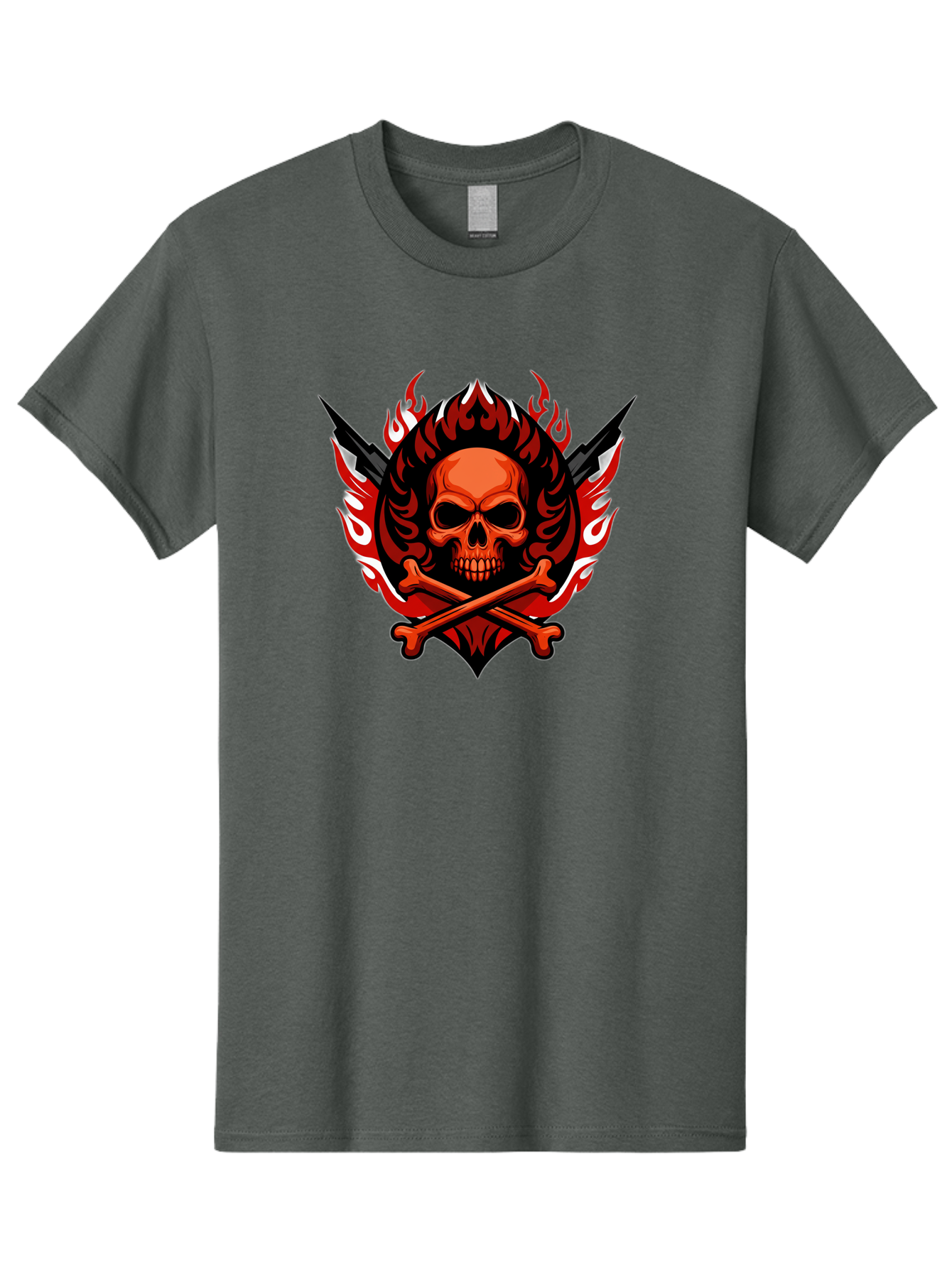 Skull-And-Crossbones-Jolly-Roger Men'S Graphic Tee, 100% Cotton, Comfortable Casual Summer Wear, Machine Washable, Skull And Crossbones, Fiery Design, Daggers, Skull Art, Crossbones Symbol, Bold Graphics, Edgy Style, Gothic Elements Bae277