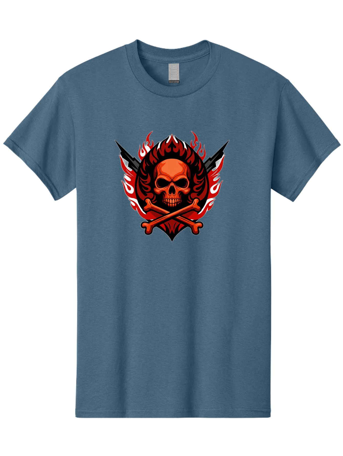 Skull-And-Crossbones-Jolly-Roger Men'S Graphic Tee, 100% Cotton, Comfortable Casual Summer Wear, Machine Washable, Skull And Crossbones, Fiery Design, Daggers, Skull Art, Crossbones Symbol, Bold Graphics, Edgy Style, Gothic Elements Bae277