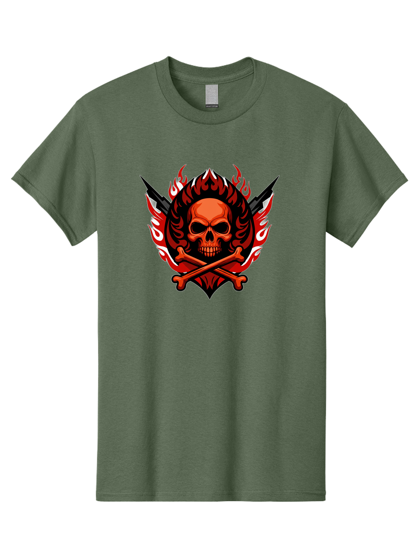 Skull-And-Crossbones-Jolly-Roger Men'S Graphic Tee, 100% Cotton, Comfortable Casual Summer Wear, Machine Washable, Skull And Crossbones, Fiery Design, Daggers, Skull Art, Crossbones Symbol, Bold Graphics, Edgy Style, Gothic Elements Bae277