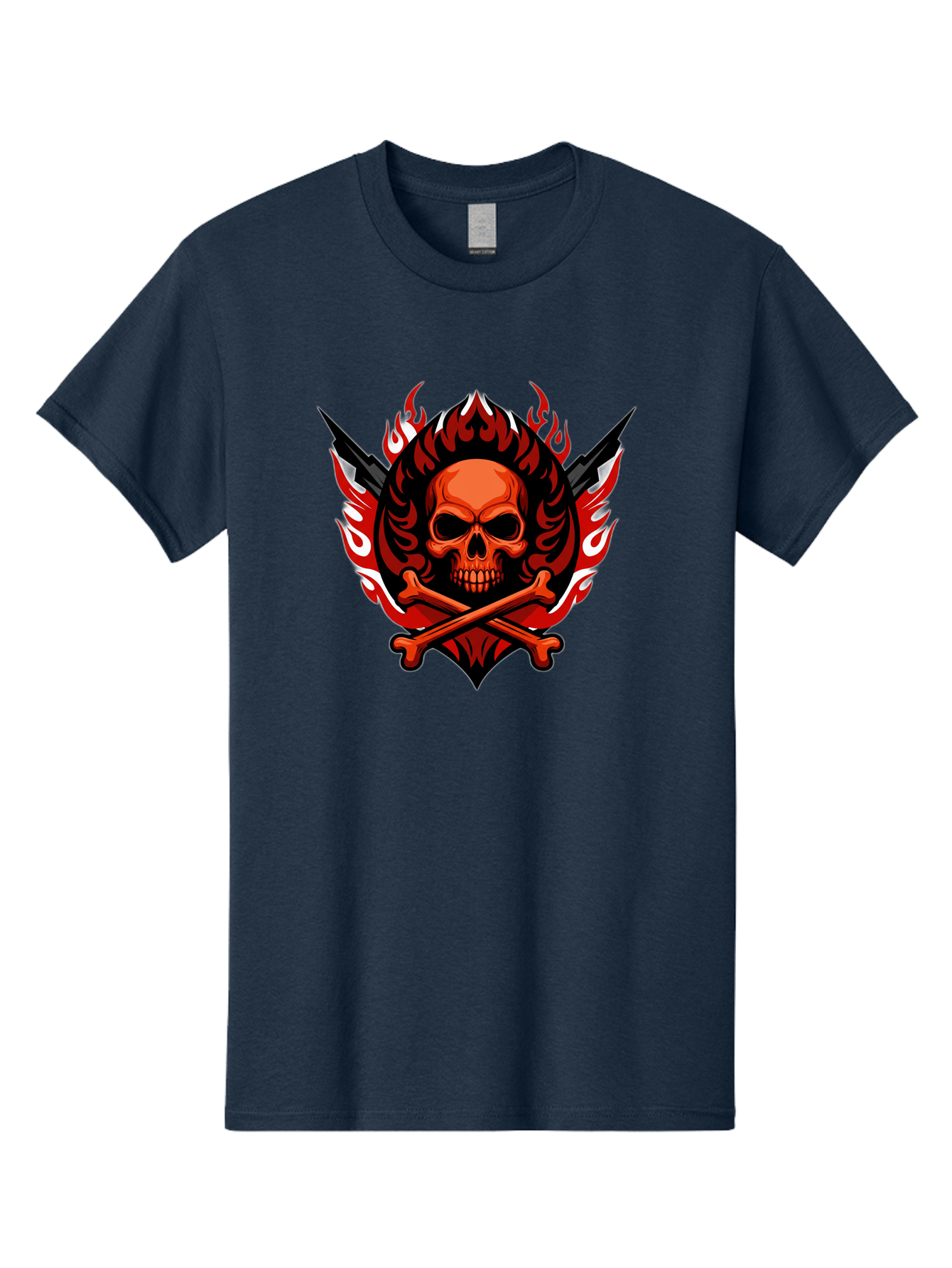Skull-And-Crossbones-Jolly-Roger Men'S Graphic Tee, 100% Cotton, Comfortable Casual Summer Wear, Machine Washable, Skull And Crossbones, Fiery Design, Daggers, Skull Art, Crossbones Symbol, Bold Graphics, Edgy Style, Gothic Elements Bae277