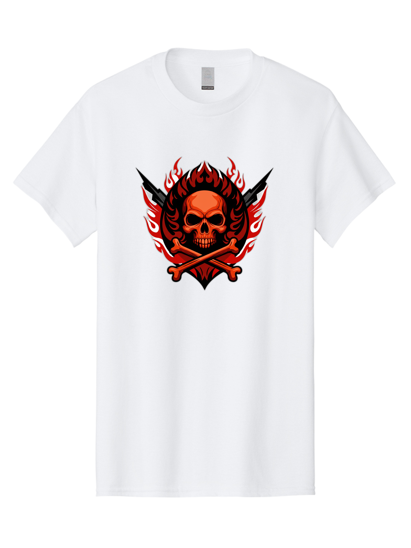 Skull-And-Crossbones-Jolly-Roger Men'S Graphic Tee, 100% Cotton, Comfortable Casual Summer Wear, Machine Washable, Skull And Crossbones, Fiery Design, Daggers, Skull Art, Crossbones Symbol, Bold Graphics, Edgy Style, Gothic Elements Bae277