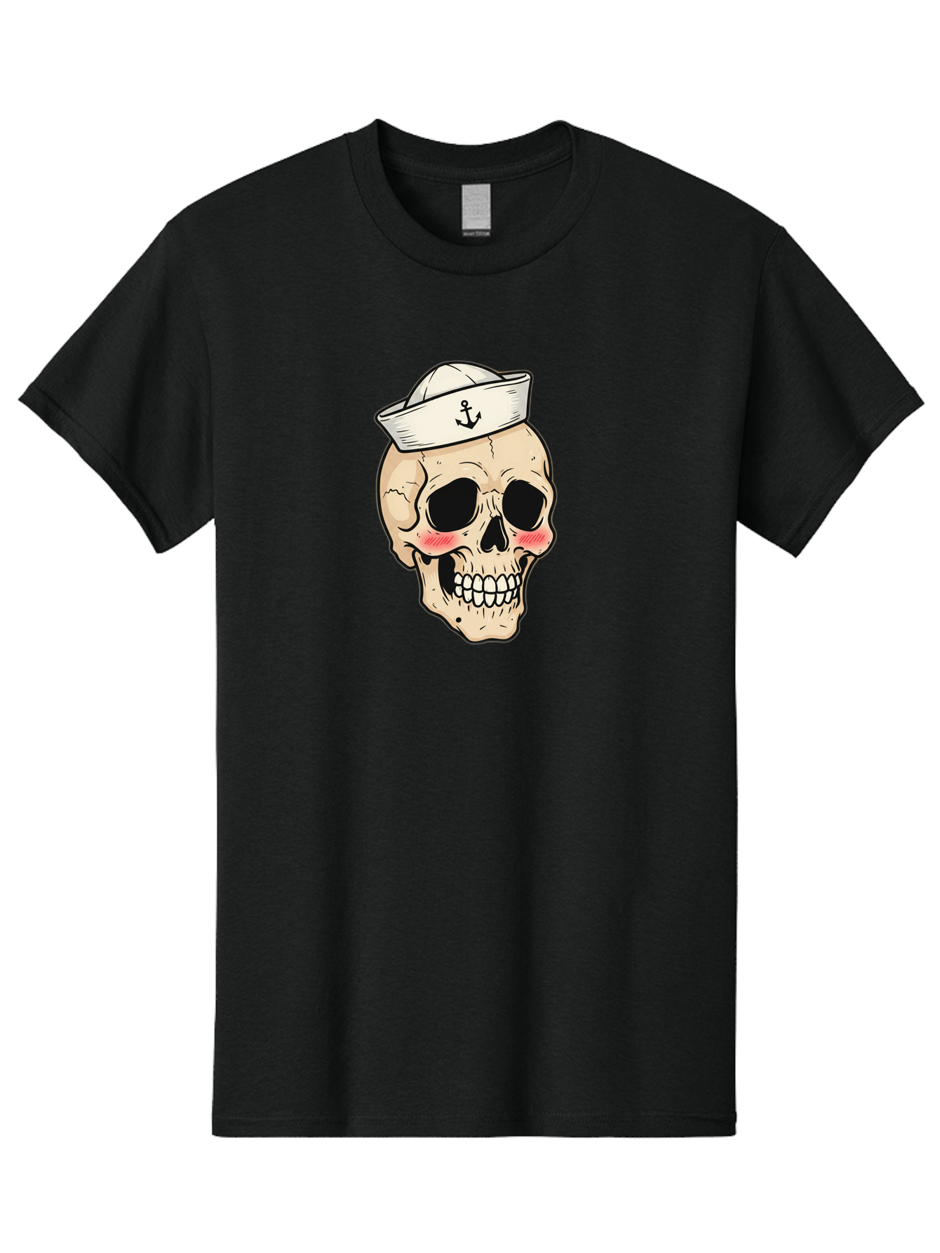 Skull-Sailor Men'S Graphic Tee, 100% Cotton, Comfortable Casual Summer Wear, Machine Washable, Skull Wearing Sailor Hat, Anchor Emblem, Cartoonish Grinning Skull, Nautical Theme, Kawaii Skull, Sailor Skull, Mermaid Skull, Skeleton Face, Bae278