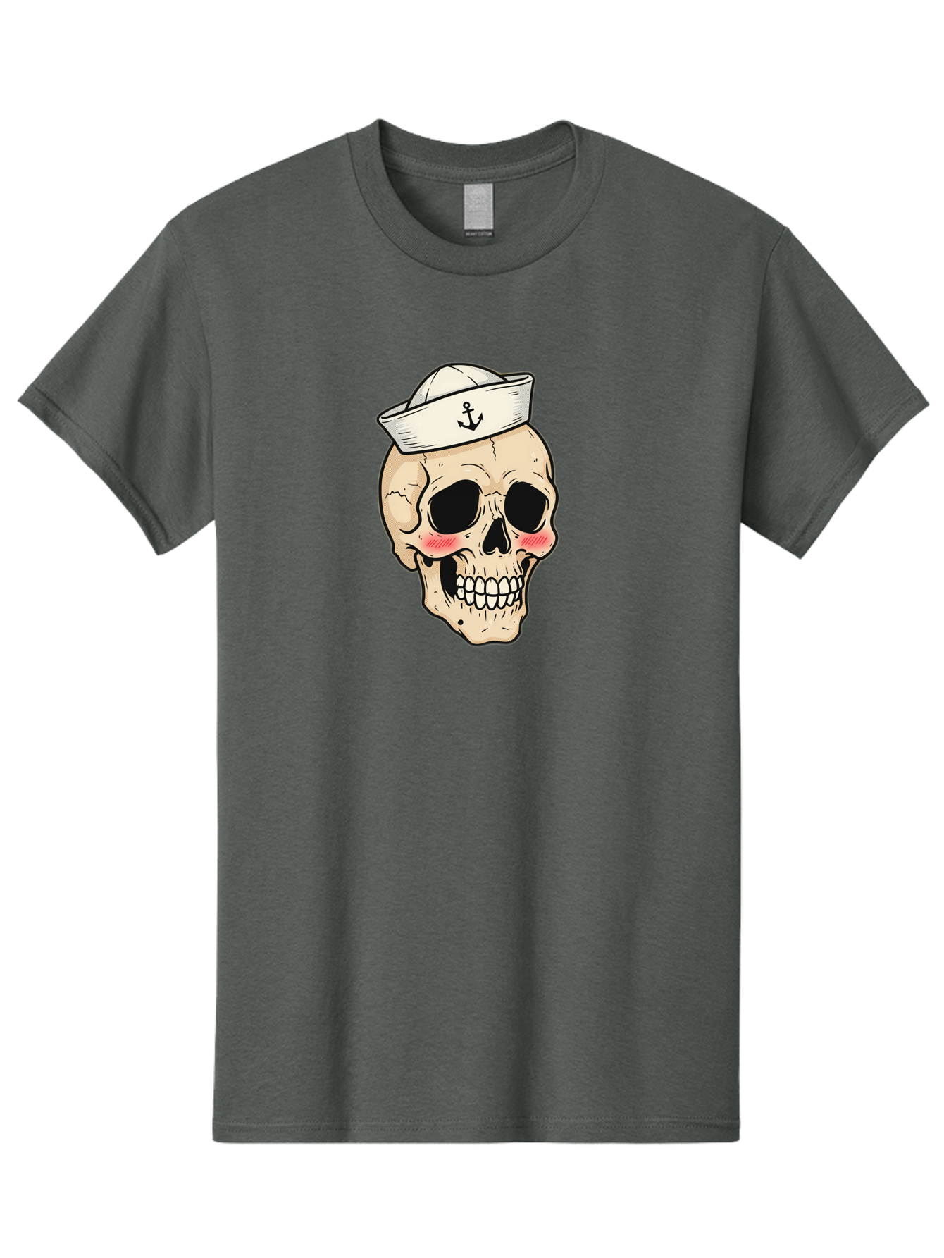 Skull-Sailor Men'S Graphic Tee, 100% Cotton, Comfortable Casual Summer Wear, Machine Washable, Skull Wearing Sailor Hat, Anchor Emblem, Cartoonish Grinning Skull, Nautical Theme, Kawaii Skull, Sailor Skull, Mermaid Skull, Skeleton Face, Bae278