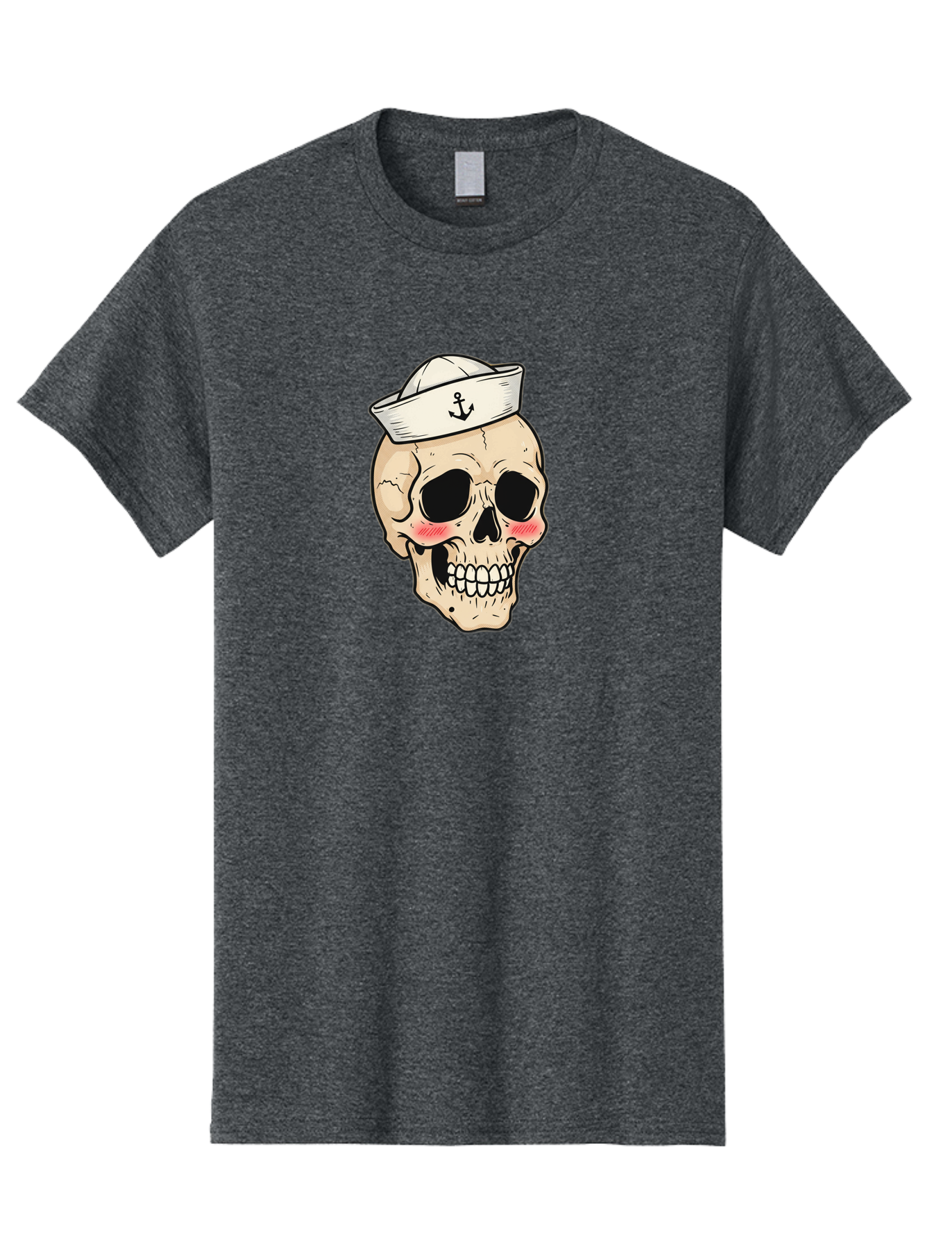 Skull-Sailor Men'S Graphic Tee, 100% Cotton, Comfortable Casual Summer Wear, Machine Washable, Skull Wearing Sailor Hat, Anchor Emblem, Cartoonish Grinning Skull, Nautical Theme, Kawaii Skull, Sailor Skull, Mermaid Skull, Skeleton Face, Bae278