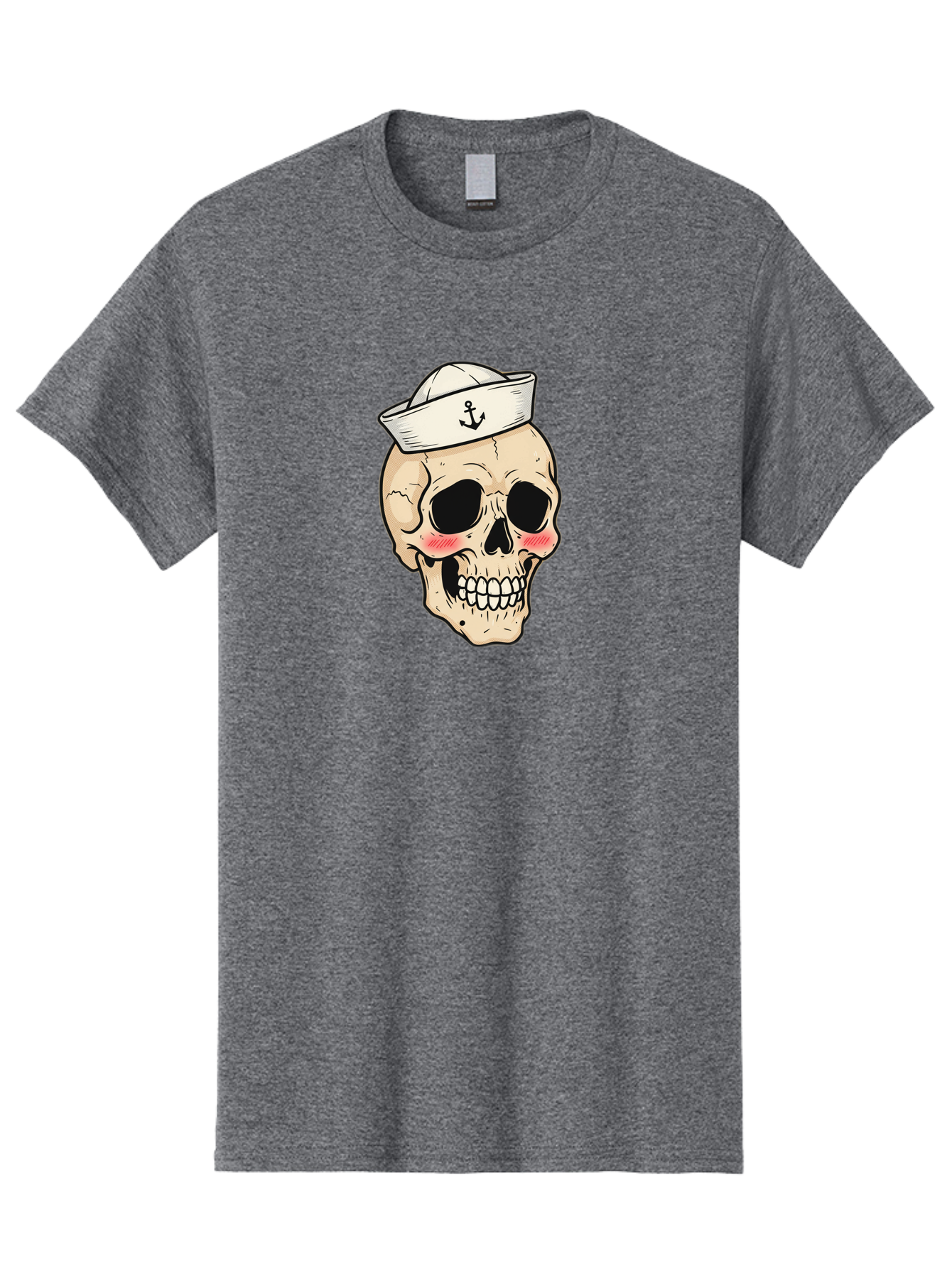 Skull-Sailor Men'S Graphic Tee, 100% Cotton, Comfortable Casual Summer Wear, Machine Washable, Skull Wearing Sailor Hat, Anchor Emblem, Cartoonish Grinning Skull, Nautical Theme, Kawaii Skull, Sailor Skull, Mermaid Skull, Skeleton Face, Bae278