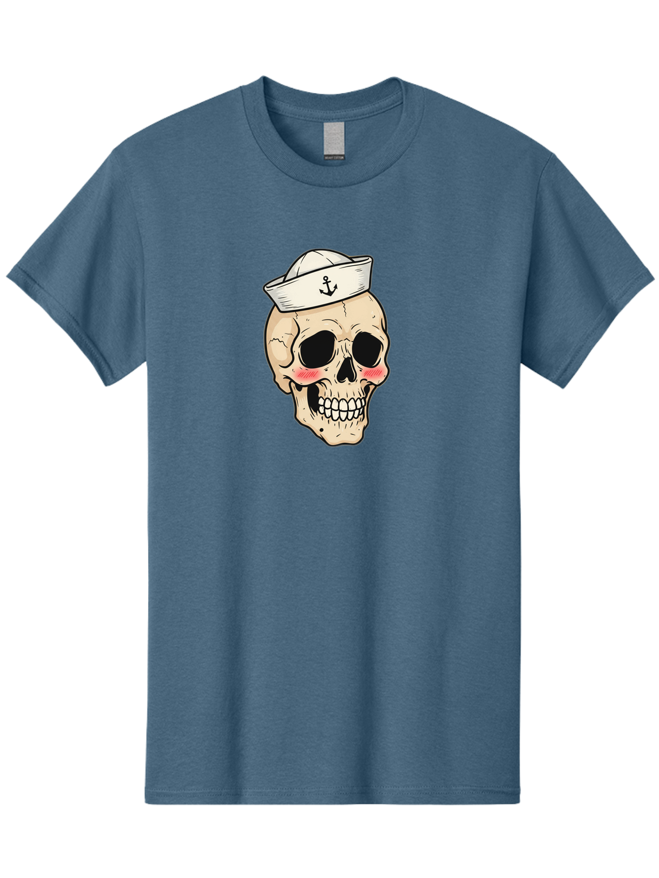 Skull-Sailor Men'S Graphic Tee, 100% Cotton, Comfortable Casual Summer Wear, Machine Washable, Skull Wearing Sailor Hat, Anchor Emblem, Cartoonish Grinning Skull, Nautical Theme, Kawaii Skull, Sailor Skull, Mermaid Skull, Skeleton Face, Bae278