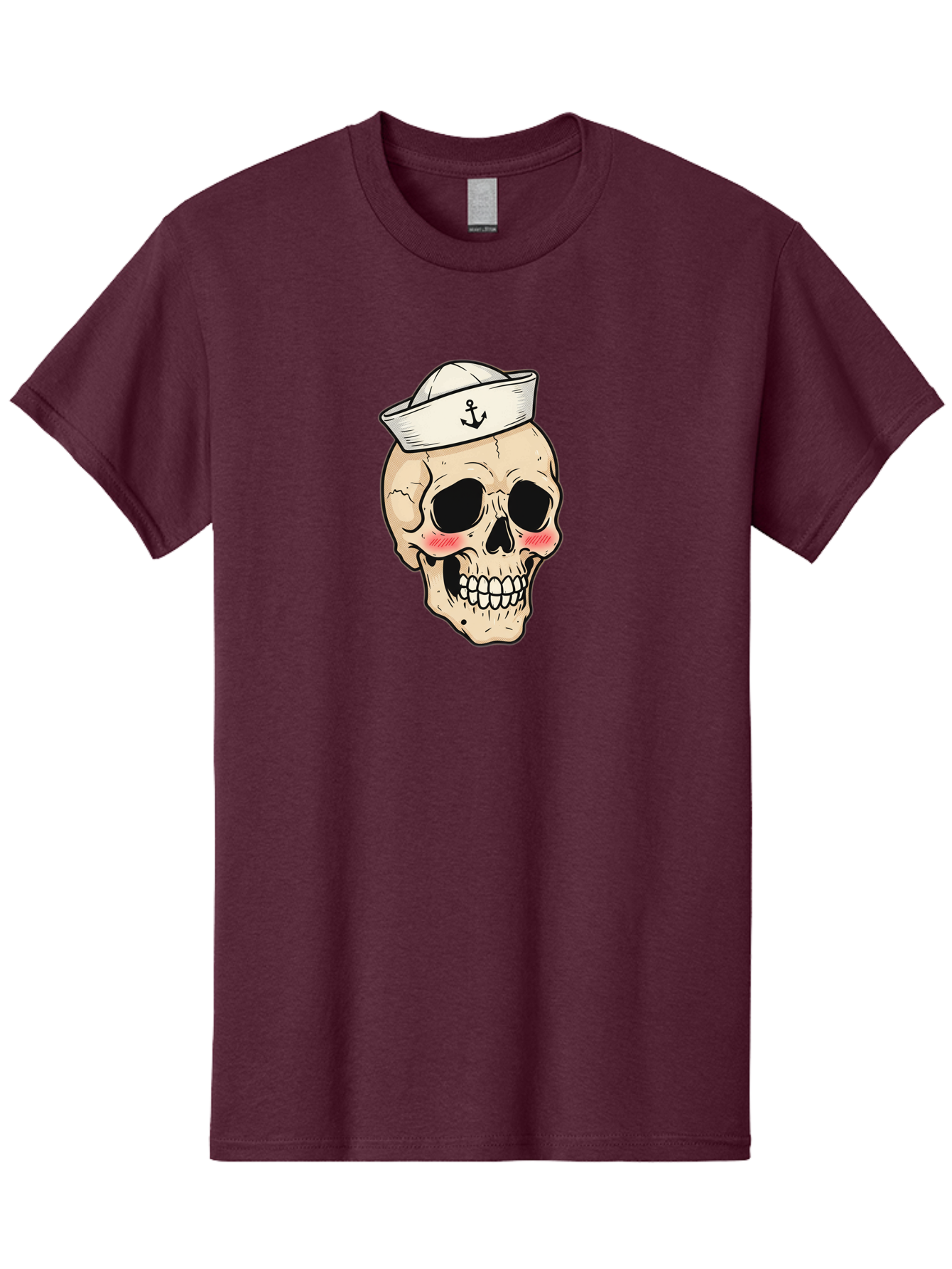Skull-Sailor Men'S Graphic Tee, 100% Cotton, Comfortable Casual Summer Wear, Machine Washable, Skull Wearing Sailor Hat, Anchor Emblem, Cartoonish Grinning Skull, Nautical Theme, Kawaii Skull, Sailor Skull, Mermaid Skull, Skeleton Face, Bae278