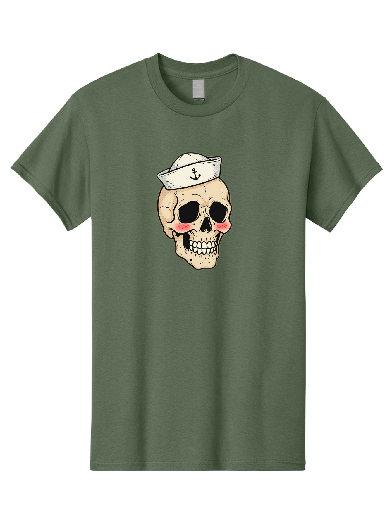 Skull-Sailor Men'S Graphic Tee, 100% Cotton, Comfortable Casual Summer Wear, Machine Washable, Skull Wearing Sailor Hat, Anchor Emblem, Cartoonish Grinning Skull, Nautical Theme, Kawaii Skull, Sailor Skull, Mermaid Skull, Skeleton Face, Bae278