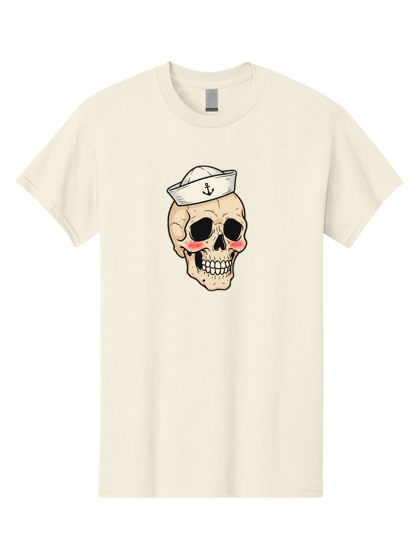 Skull-Sailor Men'S Graphic Tee, 100% Cotton, Comfortable Casual Summer Wear, Machine Washable, Skull Wearing Sailor Hat, Anchor Emblem, Cartoonish Grinning Skull, Nautical Theme, Kawaii Skull, Sailor Skull, Mermaid Skull, Skeleton Face, Bae278