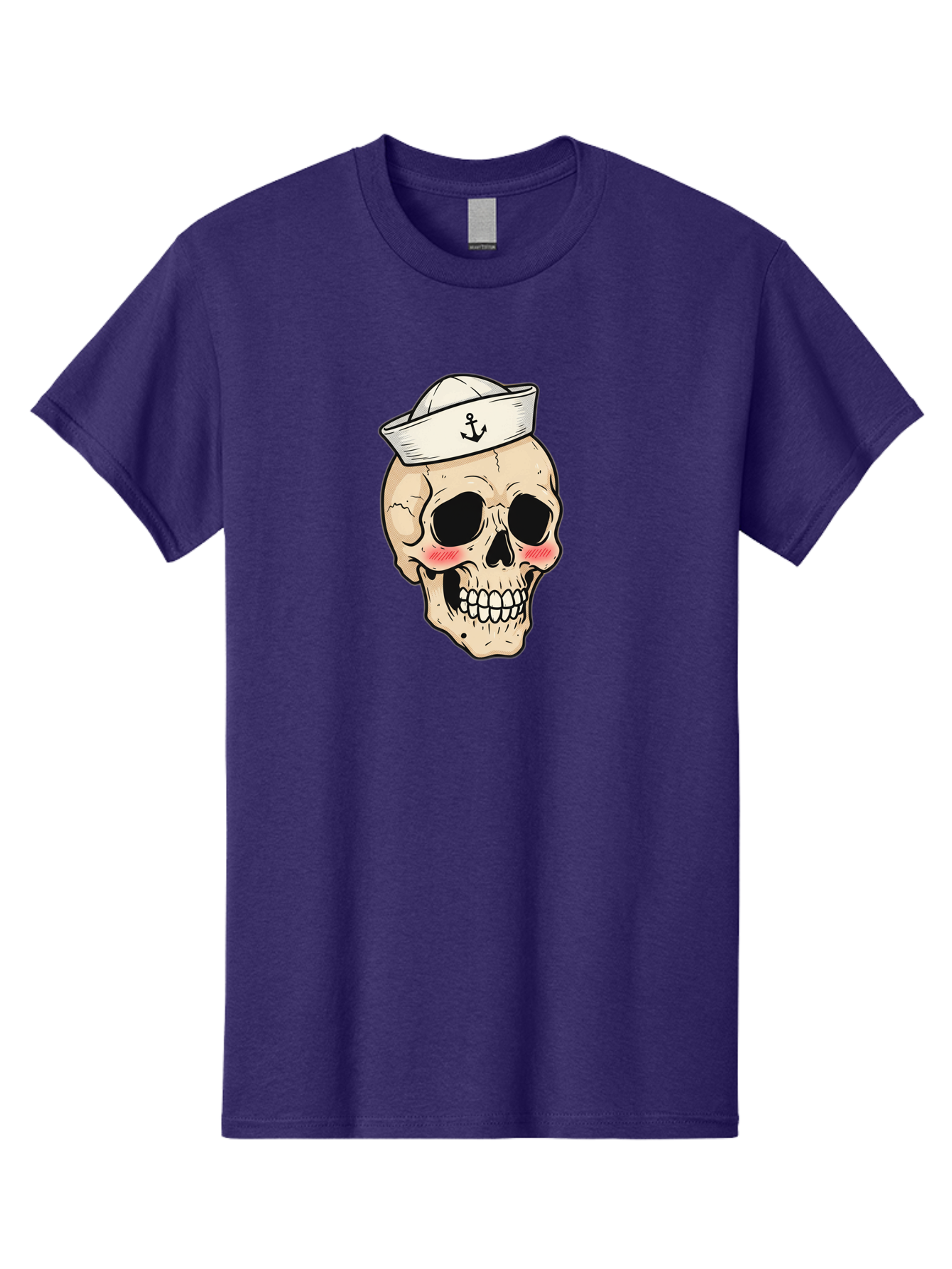 Skull-Sailor Men'S Graphic Tee, 100% Cotton, Comfortable Casual Summer Wear, Machine Washable, Skull Wearing Sailor Hat, Anchor Emblem, Cartoonish Grinning Skull, Nautical Theme, Kawaii Skull, Sailor Skull, Mermaid Skull, Skeleton Face, Bae278