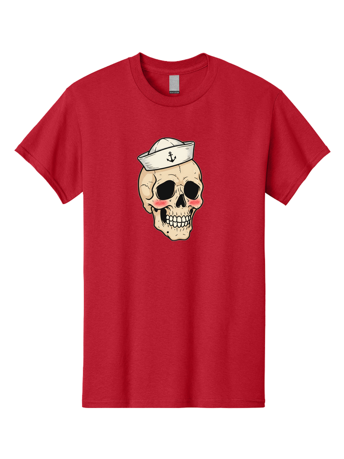 Skull-Sailor Men'S Graphic Tee, 100% Cotton, Comfortable Casual Summer Wear, Machine Washable, Skull Wearing Sailor Hat, Anchor Emblem, Cartoonish Grinning Skull, Nautical Theme, Kawaii Skull, Sailor Skull, Mermaid Skull, Skeleton Face, Bae278