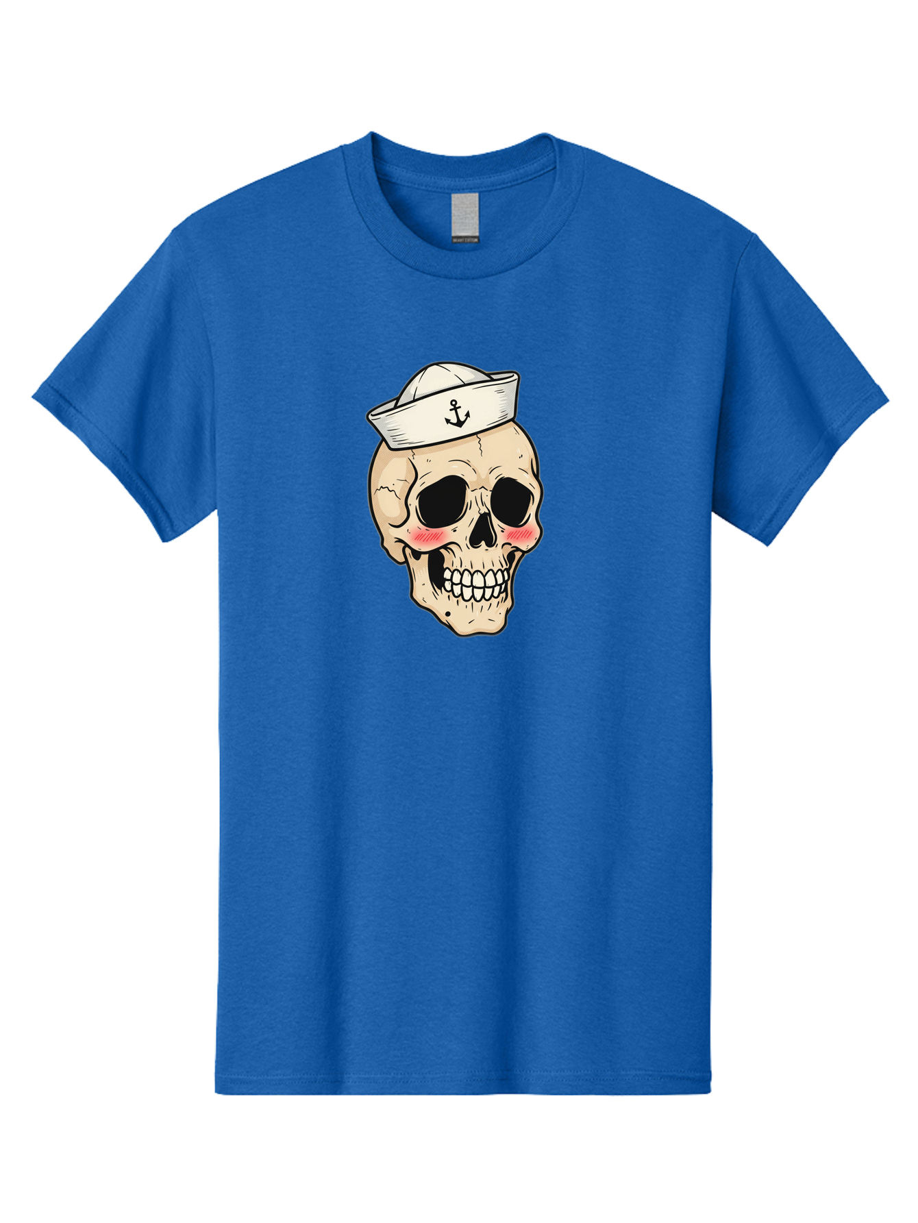 Skull-Sailor Men'S Graphic Tee, 100% Cotton, Comfortable Casual Summer Wear, Machine Washable, Skull Wearing Sailor Hat, Anchor Emblem, Cartoonish Grinning Skull, Nautical Theme, Kawaii Skull, Sailor Skull, Mermaid Skull, Skeleton Face, Bae278