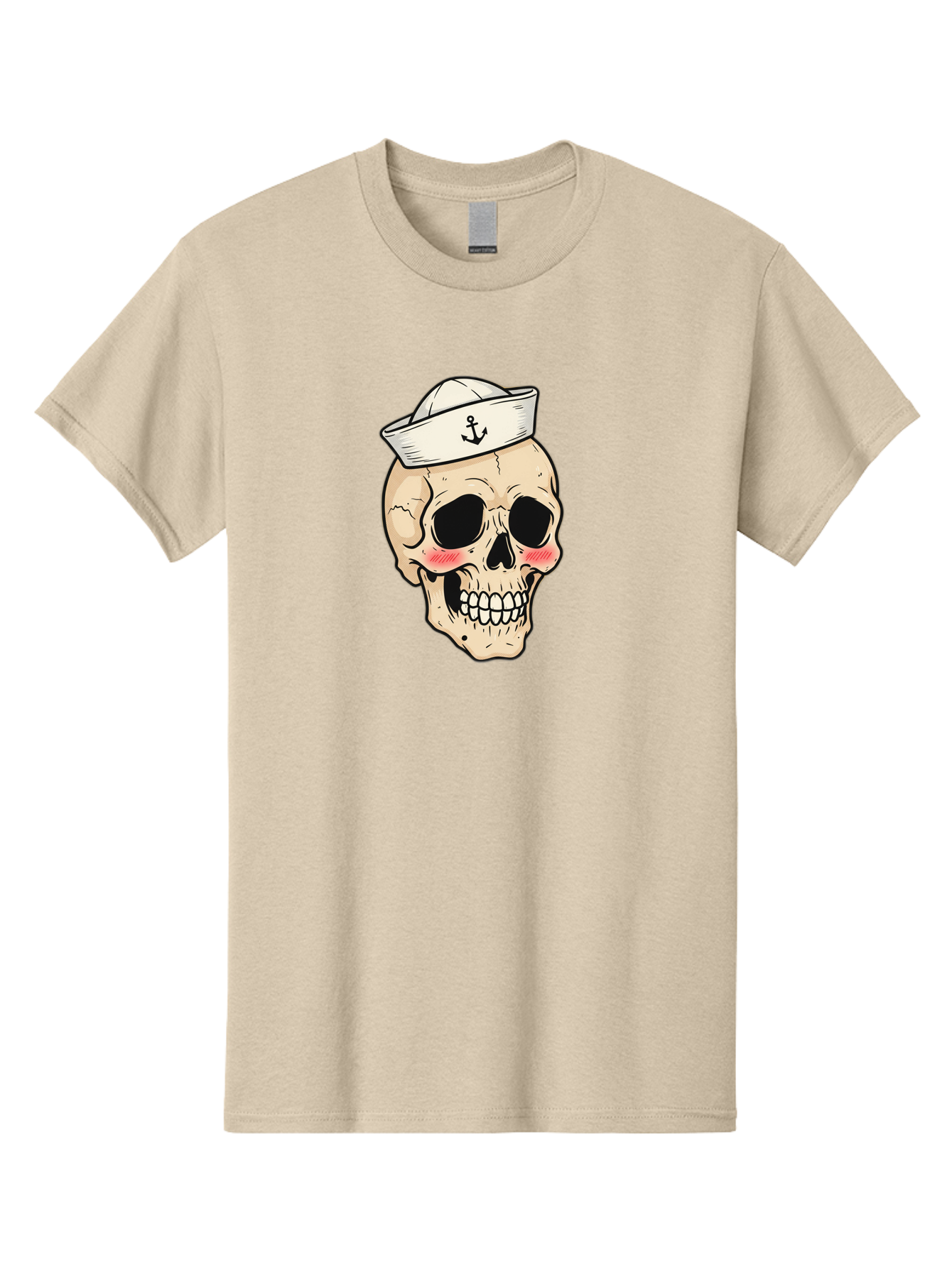 Skull-Sailor Men'S Graphic Tee, 100% Cotton, Comfortable Casual Summer Wear, Machine Washable, Skull Wearing Sailor Hat, Anchor Emblem, Cartoonish Grinning Skull, Nautical Theme, Kawaii Skull, Sailor Skull, Mermaid Skull, Skeleton Face, Bae278
