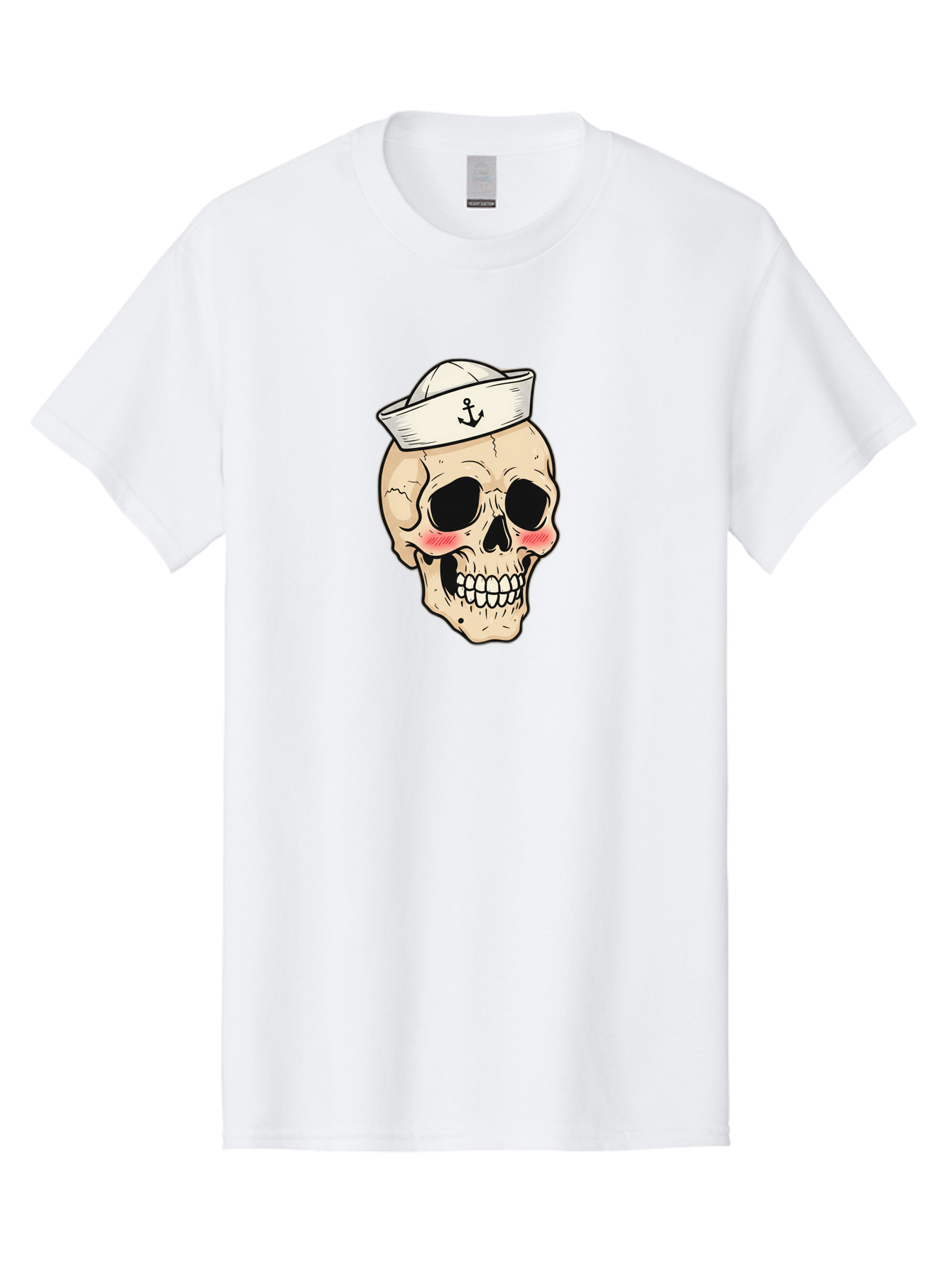 Skull-Sailor Men'S Graphic Tee, 100% Cotton, Comfortable Casual Summer Wear, Machine Washable, Skull Wearing Sailor Hat, Anchor Emblem, Cartoonish Grinning Skull, Nautical Theme, Kawaii Skull, Sailor Skull, Mermaid Skull, Skeleton Face, Bae278