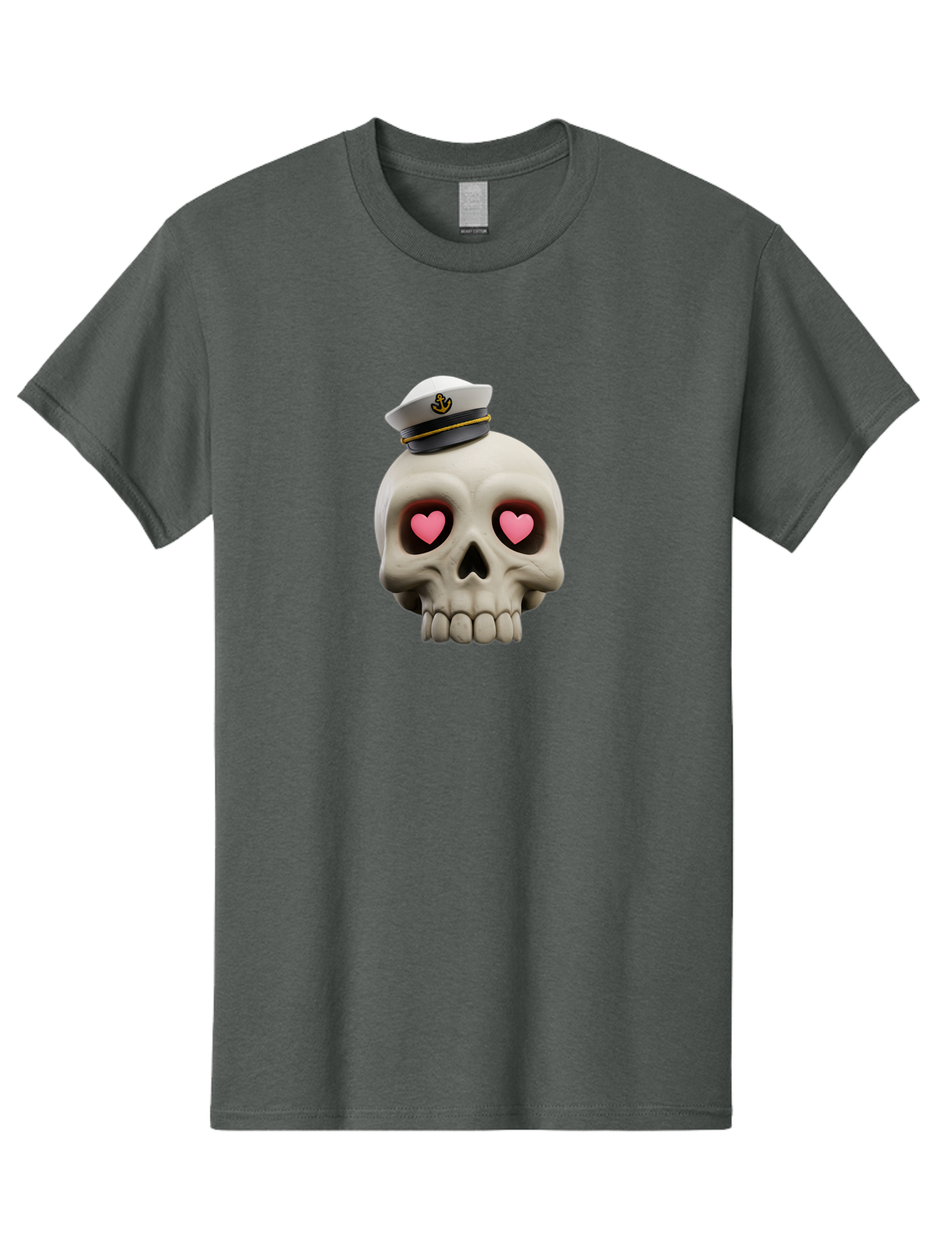 Skull-With-Captain-Hat Men'S Graphic Tee, 100% Cotton, Comfortable Casual Summer Wear, Machine Washable, Skull With Captain Hat, Heart Eyes, Nautical Theme, Halloween, Sugar Skull, Love, Pirate, Skull Art, Gothic, Skull Design Bae279