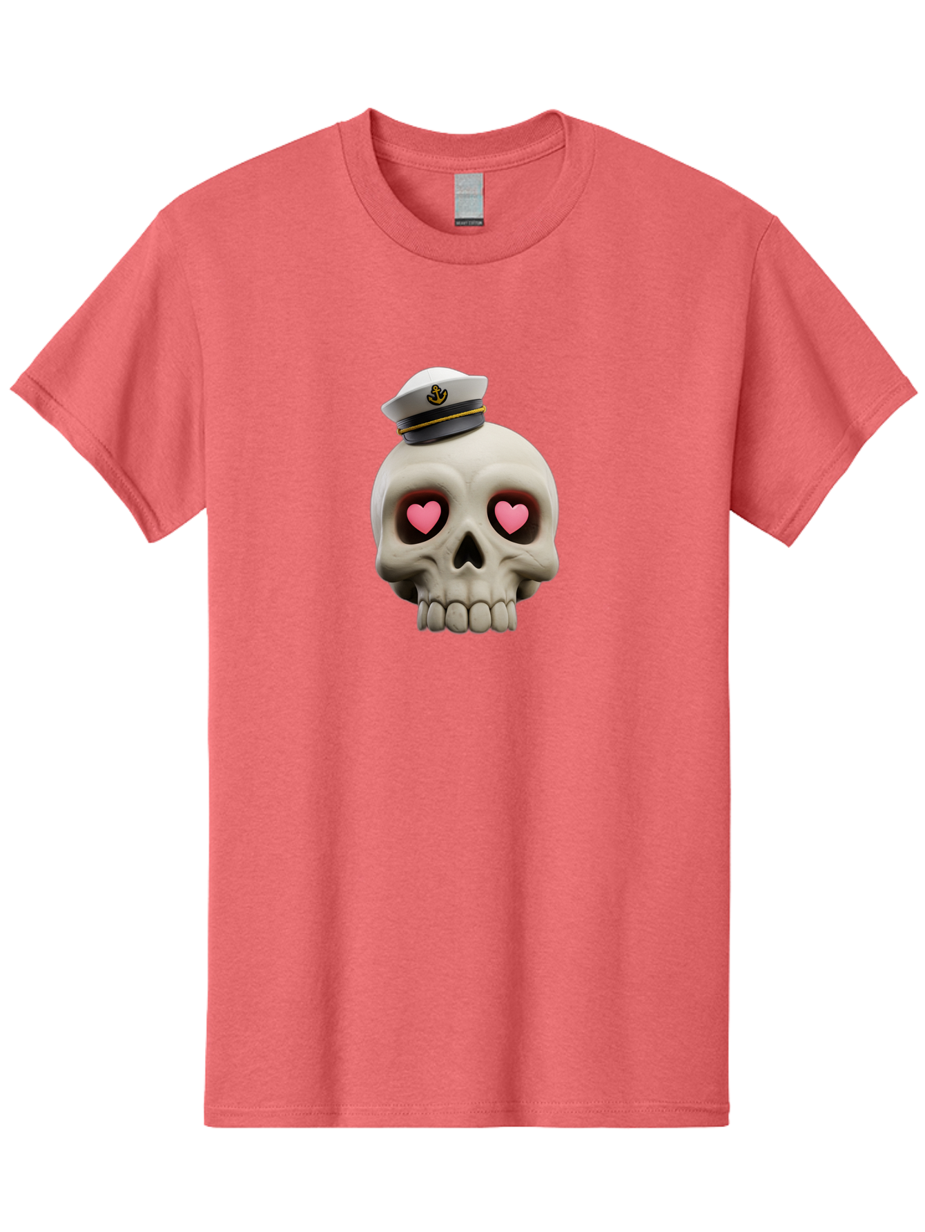 Skull-With-Captain-Hat Men'S Graphic Tee, 100% Cotton, Comfortable Casual Summer Wear, Machine Washable, Skull With Captain Hat, Heart Eyes, Nautical Theme, Halloween, Sugar Skull, Love, Pirate, Skull Art, Gothic, Skull Design Bae279