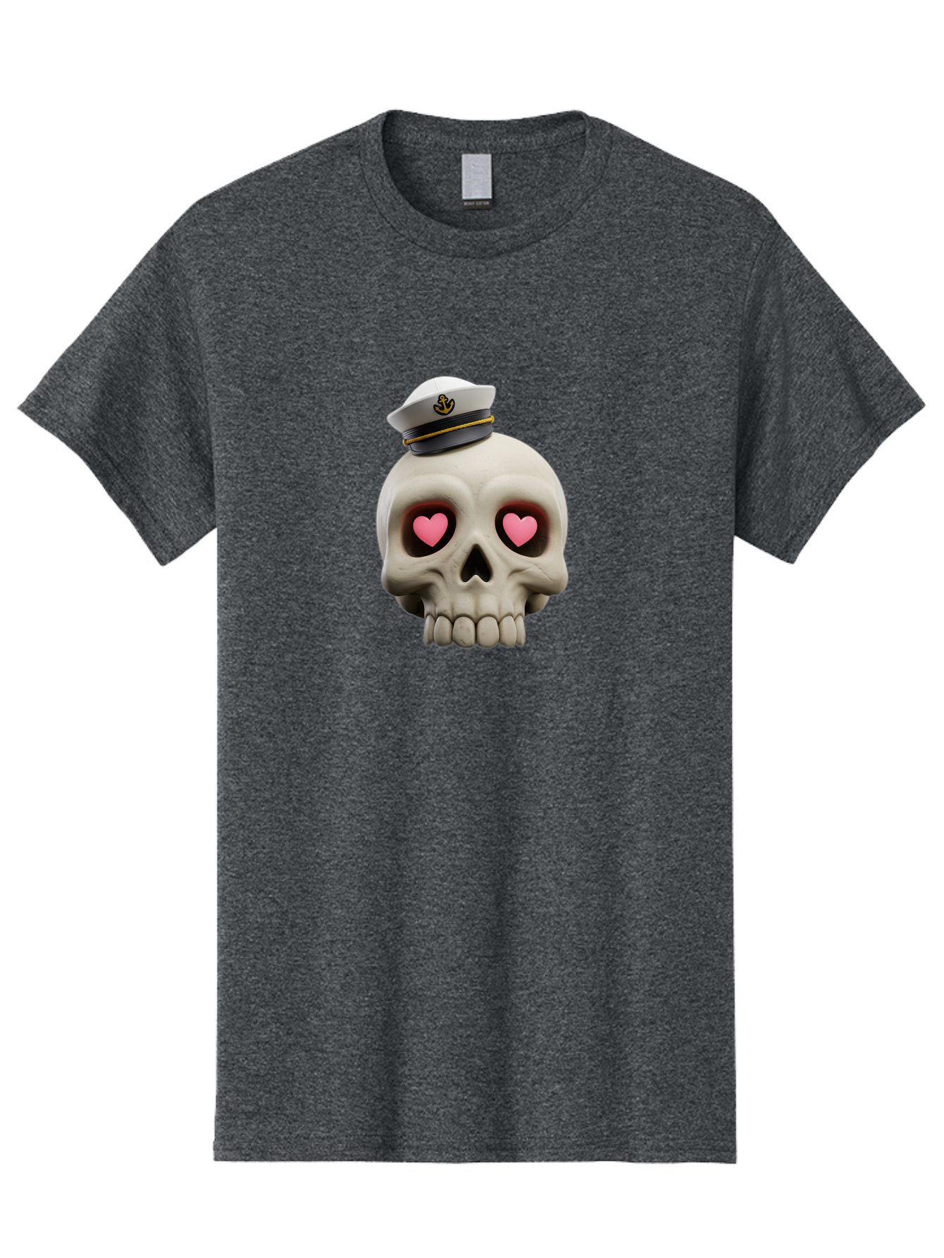 Skull-With-Captain-Hat Men'S Graphic Tee, 100% Cotton, Comfortable Casual Summer Wear, Machine Washable, Skull With Captain Hat, Heart Eyes, Nautical Theme, Halloween, Sugar Skull, Love, Pirate, Skull Art, Gothic, Skull Design Bae279