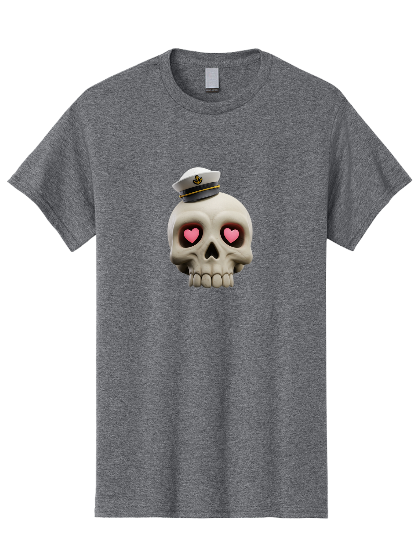 Skull-With-Captain-Hat Men'S Graphic Tee, 100% Cotton, Comfortable Casual Summer Wear, Machine Washable, Skull With Captain Hat, Heart Eyes, Nautical Theme, Halloween, Sugar Skull, Love, Pirate, Skull Art, Gothic, Skull Design Bae279