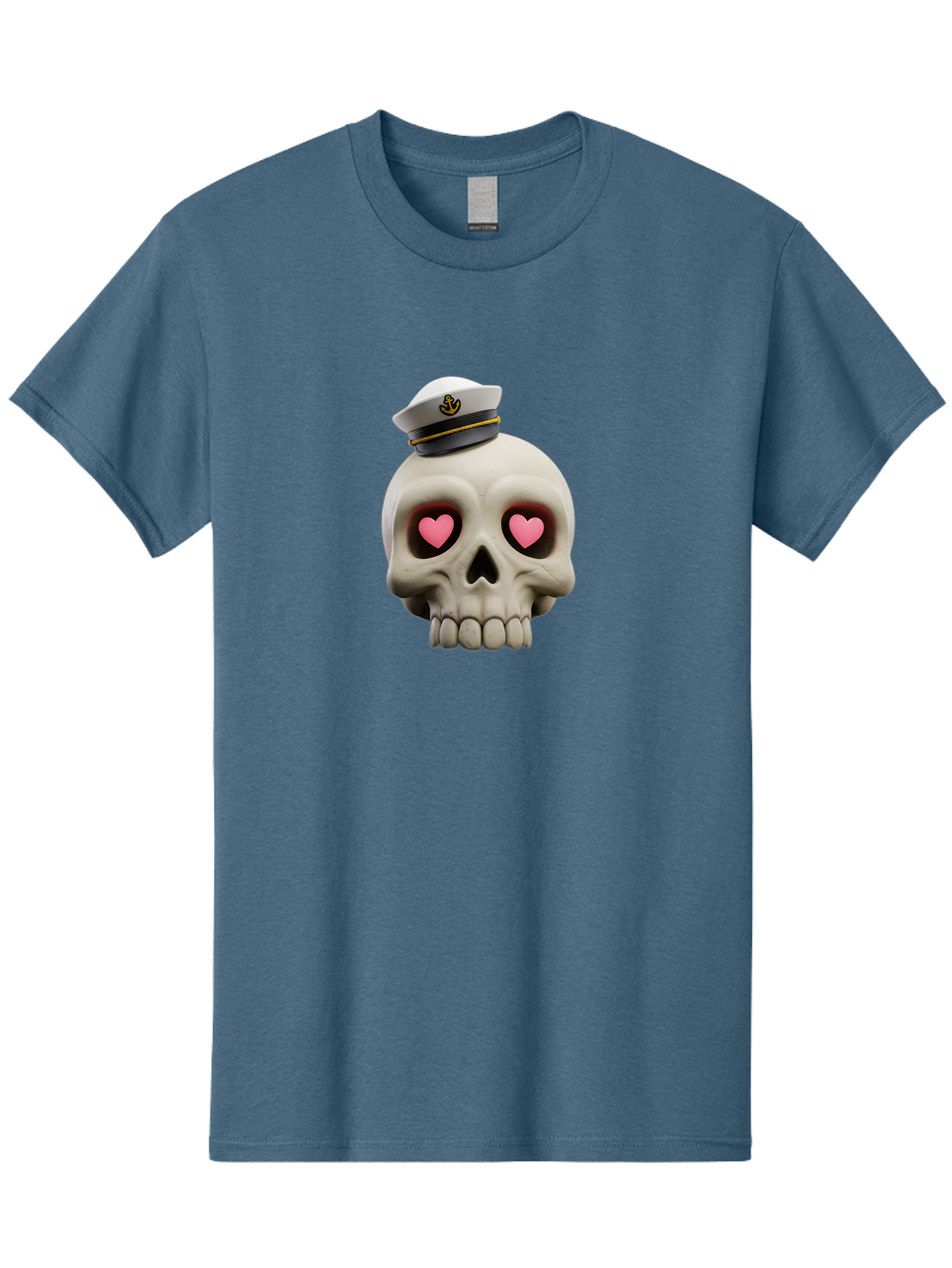Skull-With-Captain-Hat Men'S Graphic Tee, 100% Cotton, Comfortable Casual Summer Wear, Machine Washable, Skull With Captain Hat, Heart Eyes, Nautical Theme, Halloween, Sugar Skull, Love, Pirate, Skull Art, Gothic, Skull Design Bae279