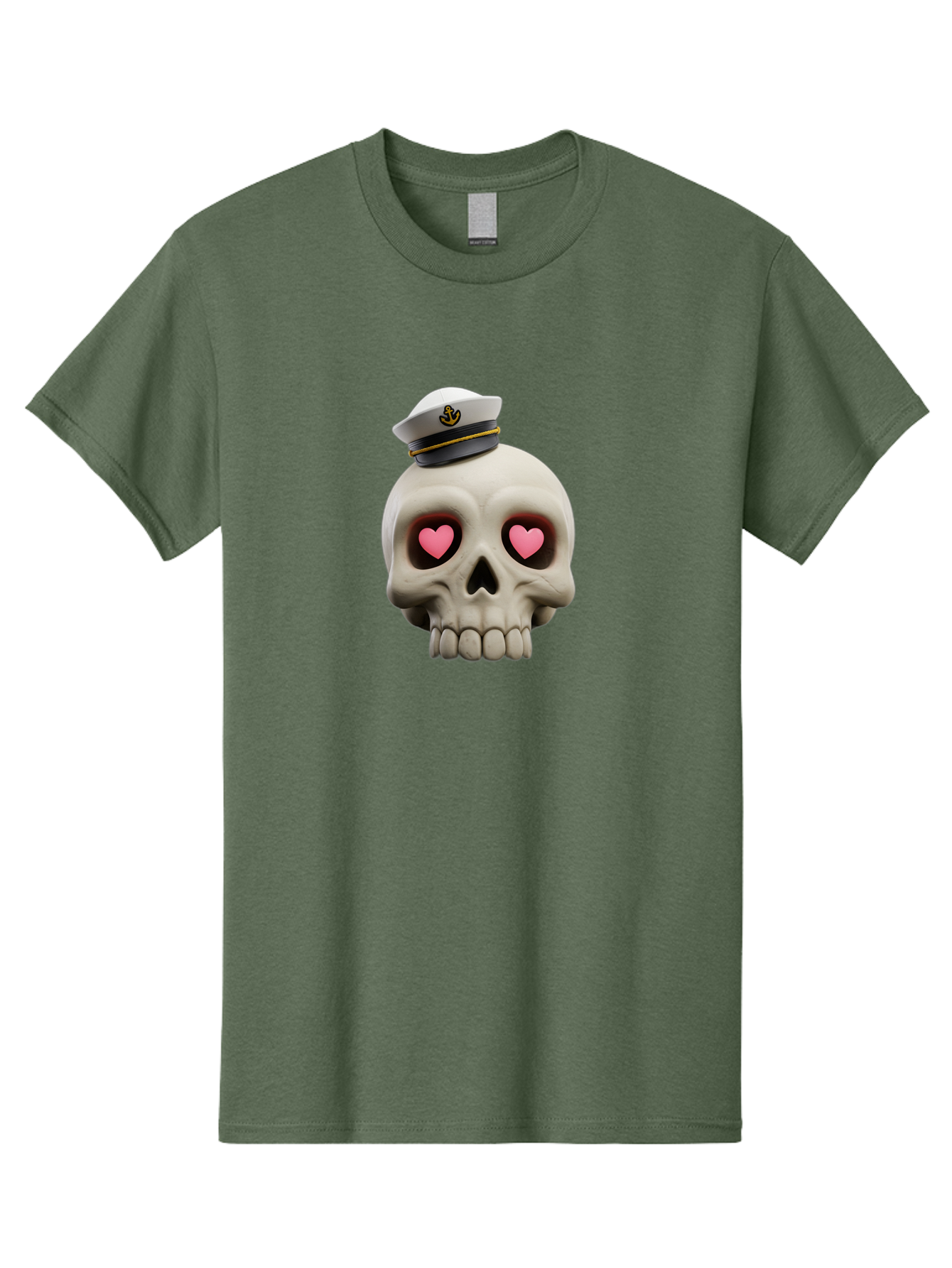 Skull-With-Captain-Hat Men'S Graphic Tee, 100% Cotton, Comfortable Casual Summer Wear, Machine Washable, Skull With Captain Hat, Heart Eyes, Nautical Theme, Halloween, Sugar Skull, Love, Pirate, Skull Art, Gothic, Skull Design Bae279