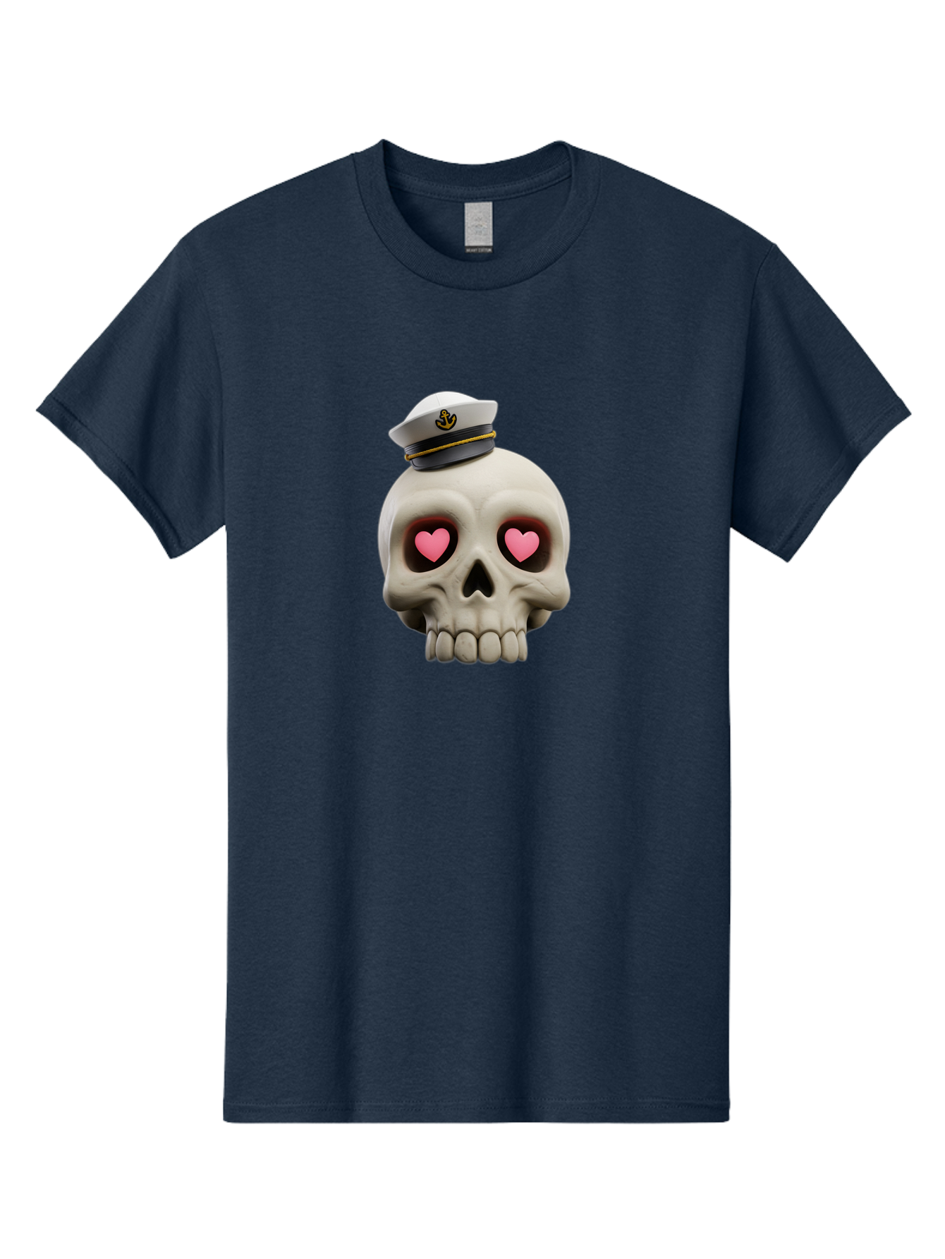 Skull-With-Captain-Hat Men'S Graphic Tee, 100% Cotton, Comfortable Casual Summer Wear, Machine Washable, Skull With Captain Hat, Heart Eyes, Nautical Theme, Halloween, Sugar Skull, Love, Pirate, Skull Art, Gothic, Skull Design Bae279