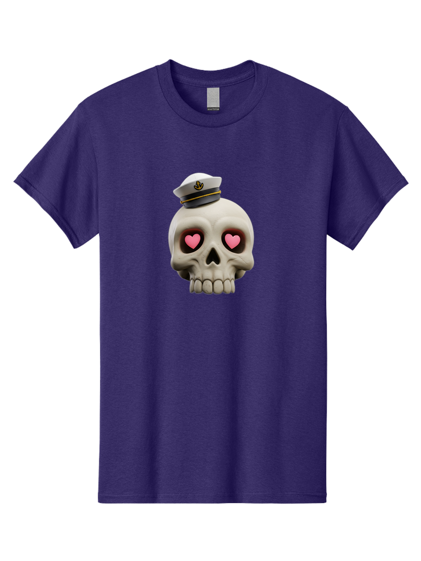 Skull-With-Captain-Hat Men'S Graphic Tee, 100% Cotton, Comfortable Casual Summer Wear, Machine Washable, Skull With Captain Hat, Heart Eyes, Nautical Theme, Halloween, Sugar Skull, Love, Pirate, Skull Art, Gothic, Skull Design Bae279