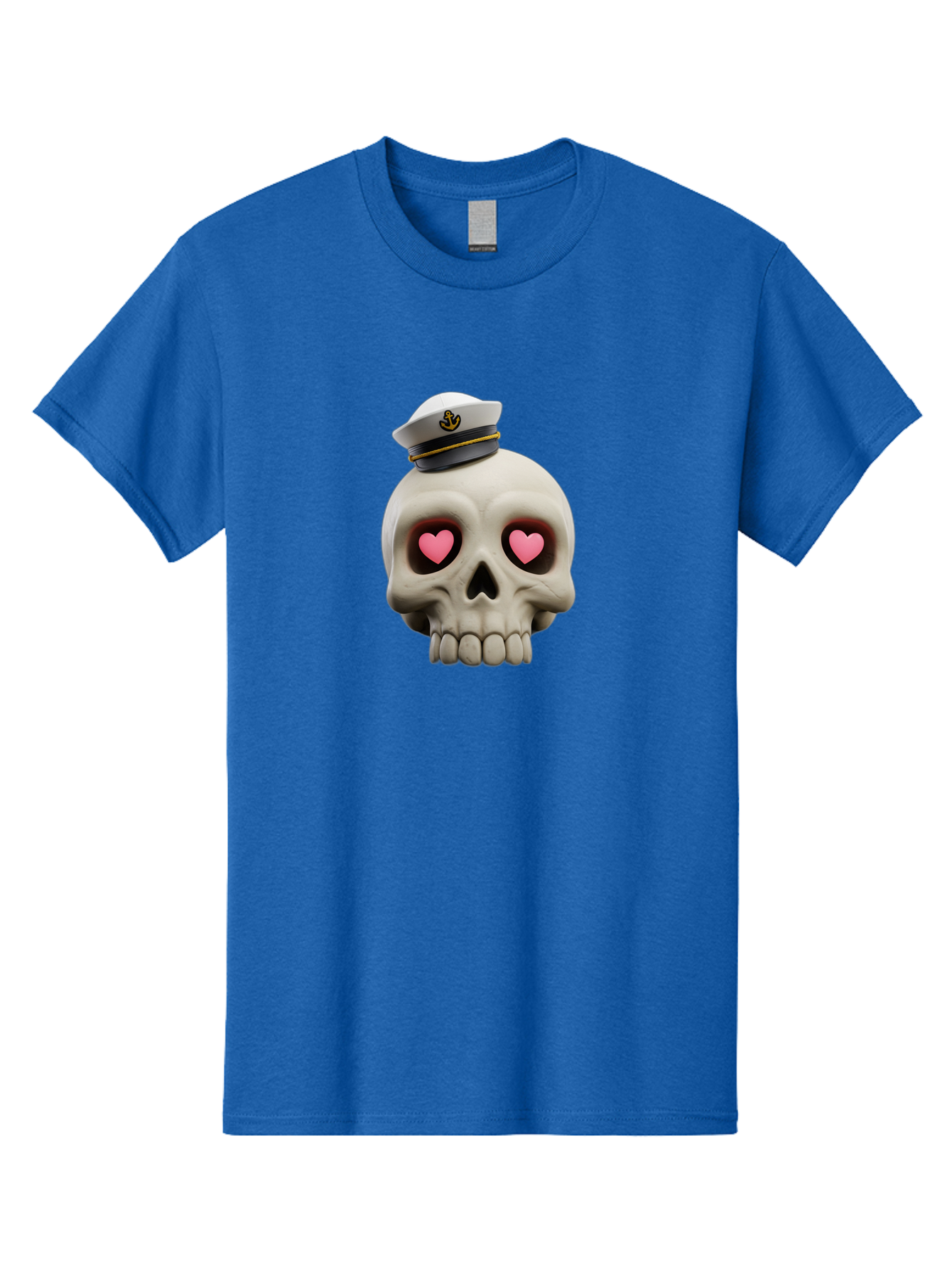 Skull-With-Captain-Hat Men'S Graphic Tee, 100% Cotton, Comfortable Casual Summer Wear, Machine Washable, Skull With Captain Hat, Heart Eyes, Nautical Theme, Halloween, Sugar Skull, Love, Pirate, Skull Art, Gothic, Skull Design Bae279
