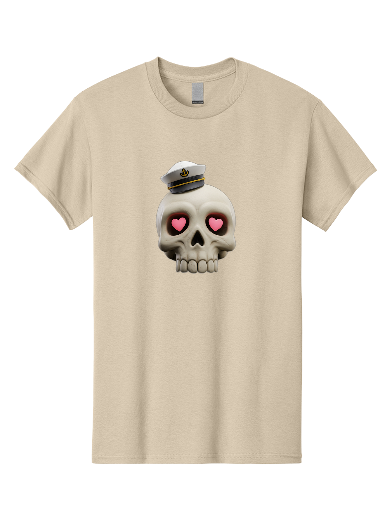 Skull-With-Captain-Hat Men'S Graphic Tee, 100% Cotton, Comfortable Casual Summer Wear, Machine Washable, Skull With Captain Hat, Heart Eyes, Nautical Theme, Halloween, Sugar Skull, Love, Pirate, Skull Art, Gothic, Skull Design Bae279