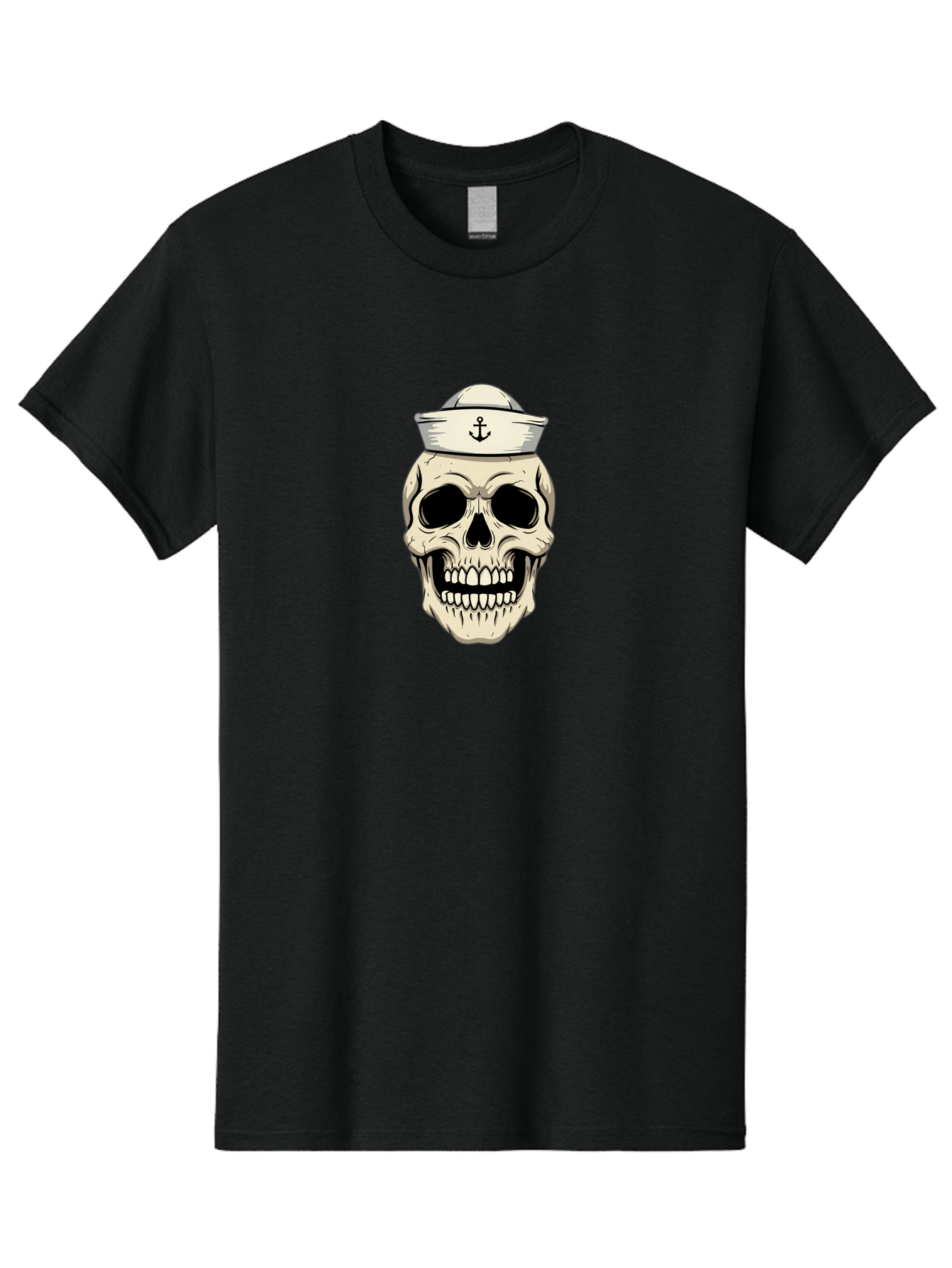 Skull-With-Sailor-Hat-1 Men'S Graphic Tee, 100% Cotton, Comfortable Casual Summer Wear, Machine Washable, Sailor Skull, Anchor Hat, Skull Art, Nautical Theme, Vintage Illustration, Pirate Symbol, Gothic Style, Sailor Hat, Anchor Emblem, Bae280