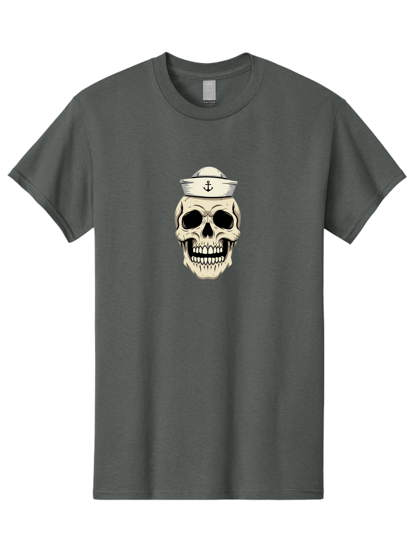Skull-With-Sailor-Hat-1 Men'S Graphic Tee, 100% Cotton, Comfortable Casual Summer Wear, Machine Washable, Sailor Skull, Anchor Hat, Skull Art, Nautical Theme, Vintage Illustration, Pirate Symbol, Gothic Style, Sailor Hat, Anchor Emblem, Bae280