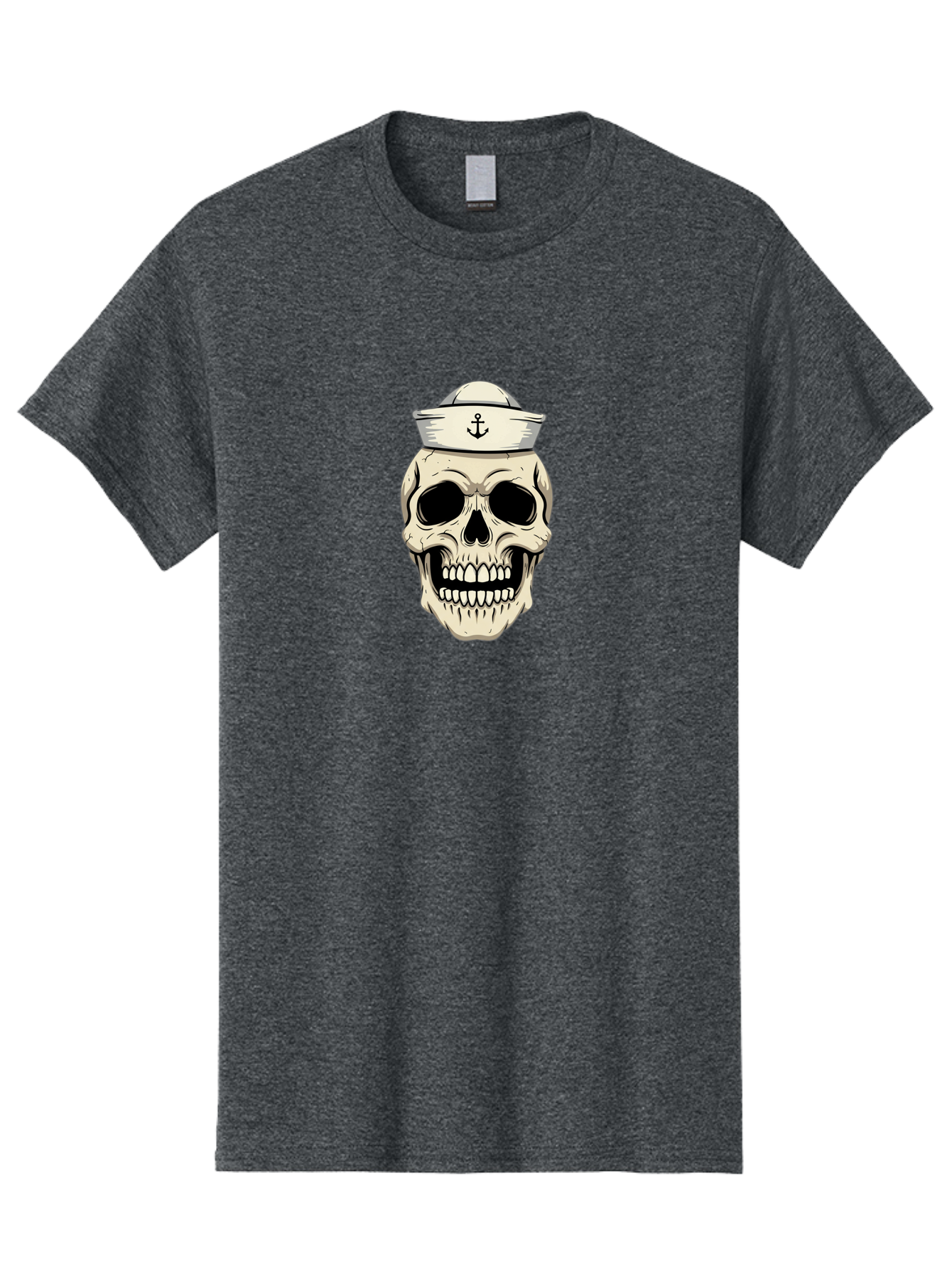 Skull-With-Sailor-Hat-1 Men'S Graphic Tee, 100% Cotton, Comfortable Casual Summer Wear, Machine Washable, Sailor Skull, Anchor Hat, Skull Art, Nautical Theme, Vintage Illustration, Pirate Symbol, Gothic Style, Sailor Hat, Anchor Emblem, Bae280