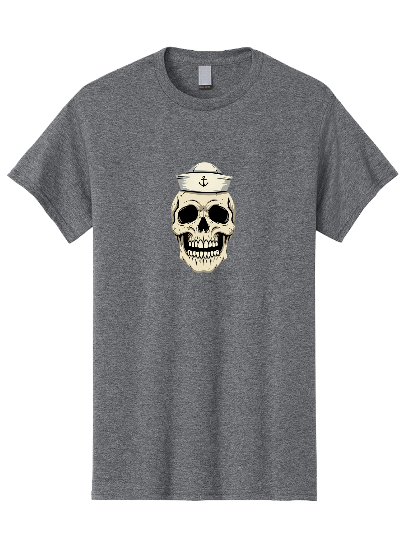 Skull-With-Sailor-Hat-1 Men'S Graphic Tee, 100% Cotton, Comfortable Casual Summer Wear, Machine Washable, Sailor Skull, Anchor Hat, Skull Art, Nautical Theme, Vintage Illustration, Pirate Symbol, Gothic Style, Sailor Hat, Anchor Emblem, Bae280