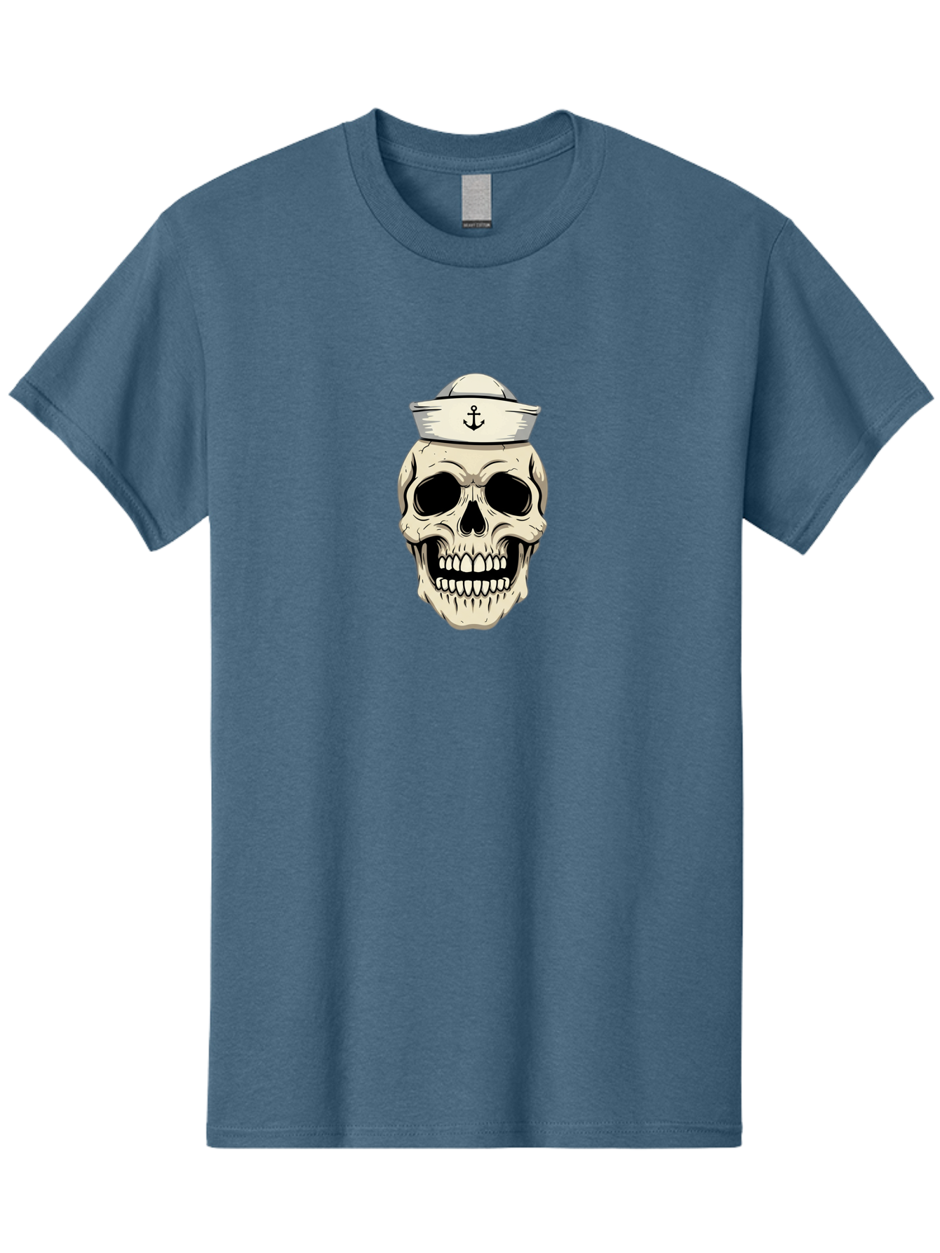 Skull-With-Sailor-Hat-1 Men'S Graphic Tee, 100% Cotton, Comfortable Casual Summer Wear, Machine Washable, Sailor Skull, Anchor Hat, Skull Art, Nautical Theme, Vintage Illustration, Pirate Symbol, Gothic Style, Sailor Hat, Anchor Emblem, Bae280