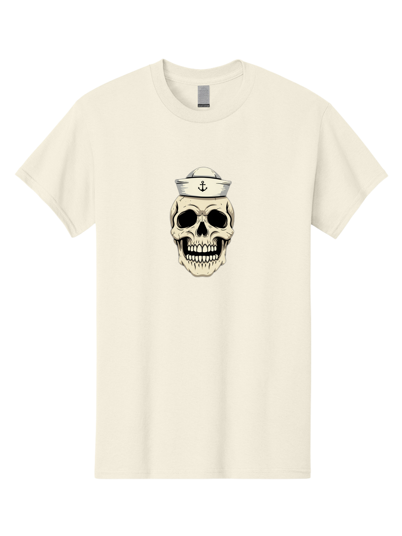 Skull-With-Sailor-Hat-1 Men'S Graphic Tee, 100% Cotton, Comfortable Casual Summer Wear, Machine Washable, Sailor Skull, Anchor Hat, Skull Art, Nautical Theme, Vintage Illustration, Pirate Symbol, Gothic Style, Sailor Hat, Anchor Emblem, Bae280