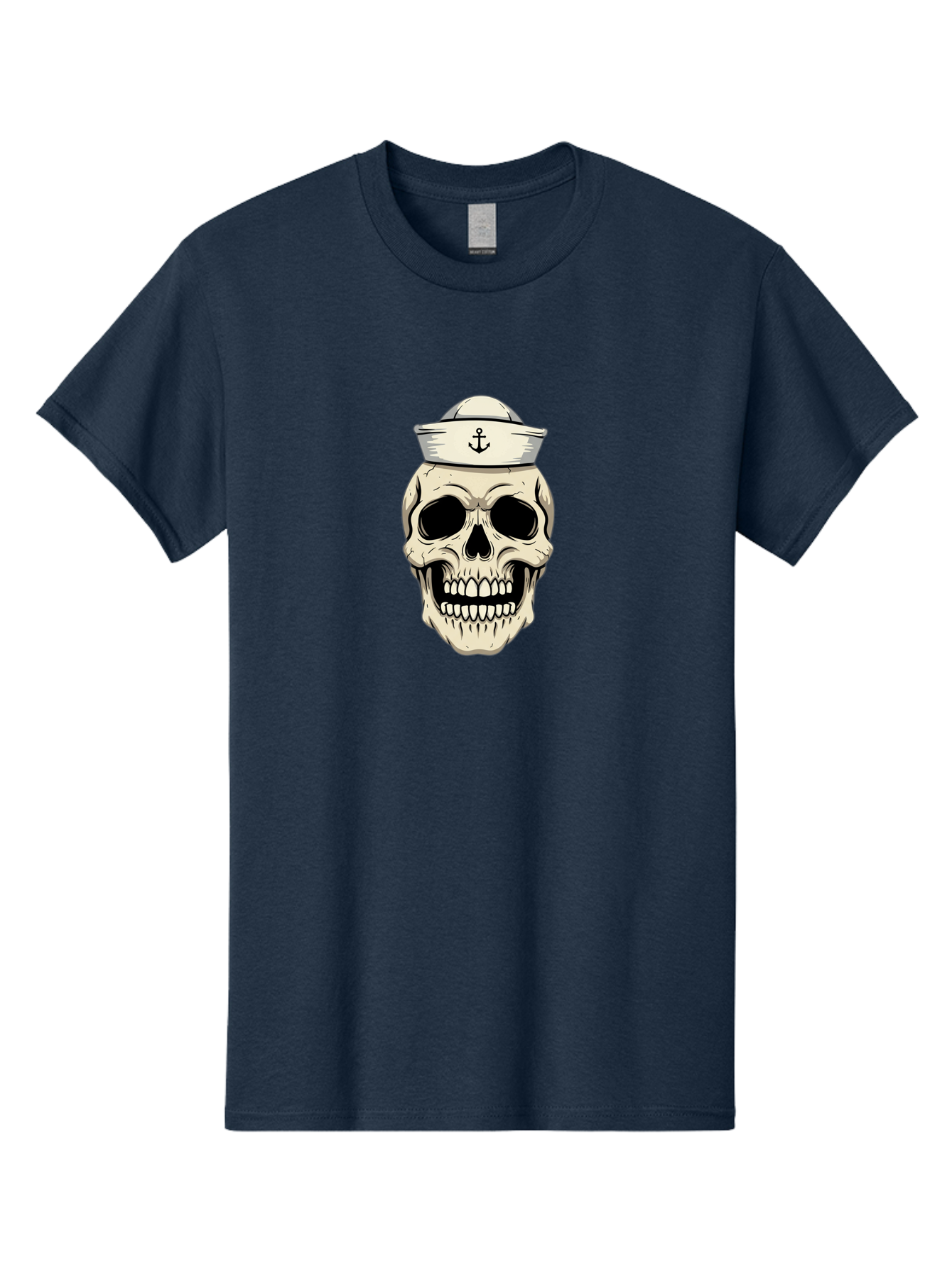 Skull-With-Sailor-Hat-1 Men'S Graphic Tee, 100% Cotton, Comfortable Casual Summer Wear, Machine Washable, Sailor Skull, Anchor Hat, Skull Art, Nautical Theme, Vintage Illustration, Pirate Symbol, Gothic Style, Sailor Hat, Anchor Emblem, Bae280