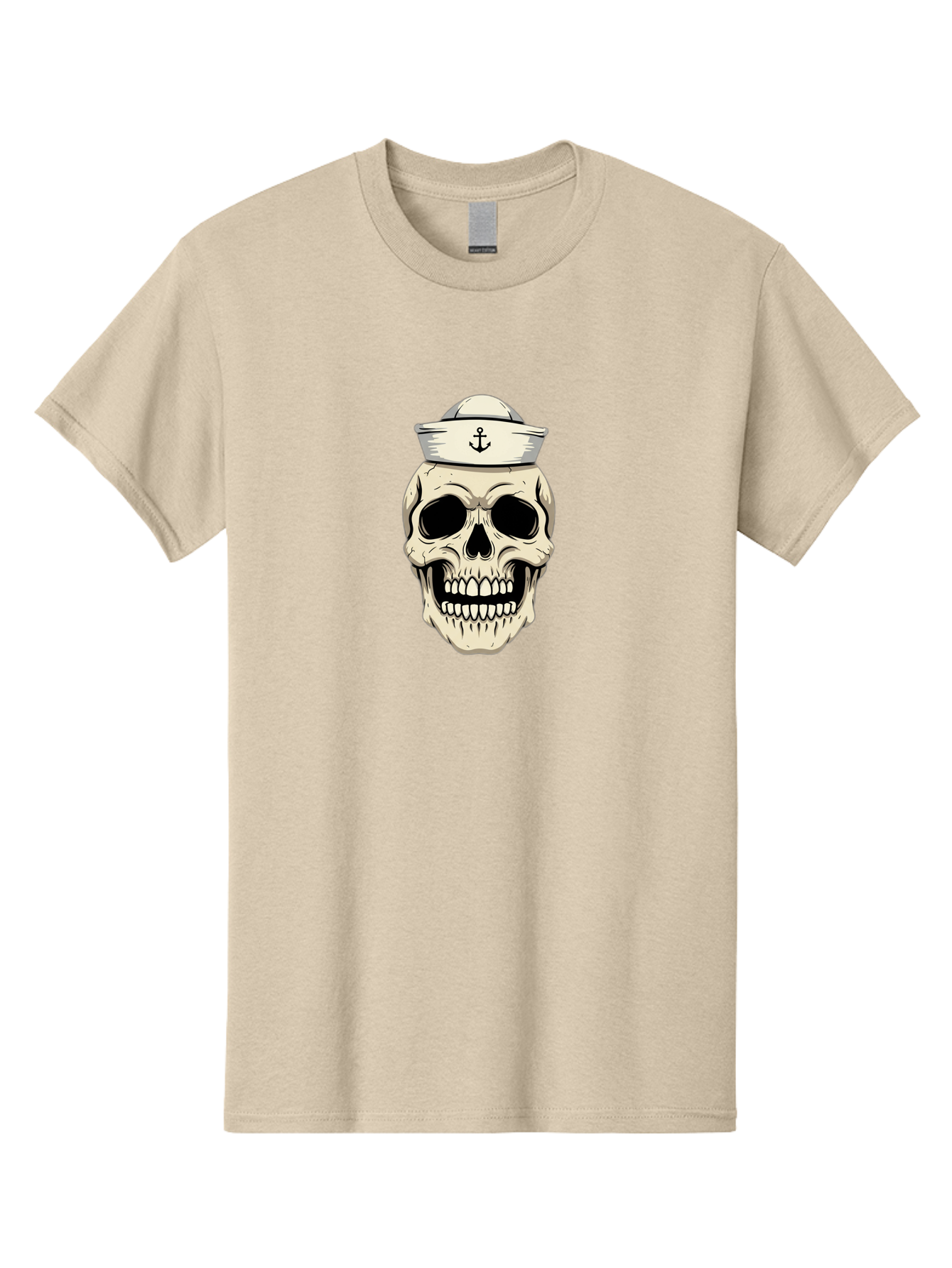 Skull-With-Sailor-Hat-1 Men'S Graphic Tee, 100% Cotton, Comfortable Casual Summer Wear, Machine Washable, Sailor Skull, Anchor Hat, Skull Art, Nautical Theme, Vintage Illustration, Pirate Symbol, Gothic Style, Sailor Hat, Anchor Emblem, Bae280