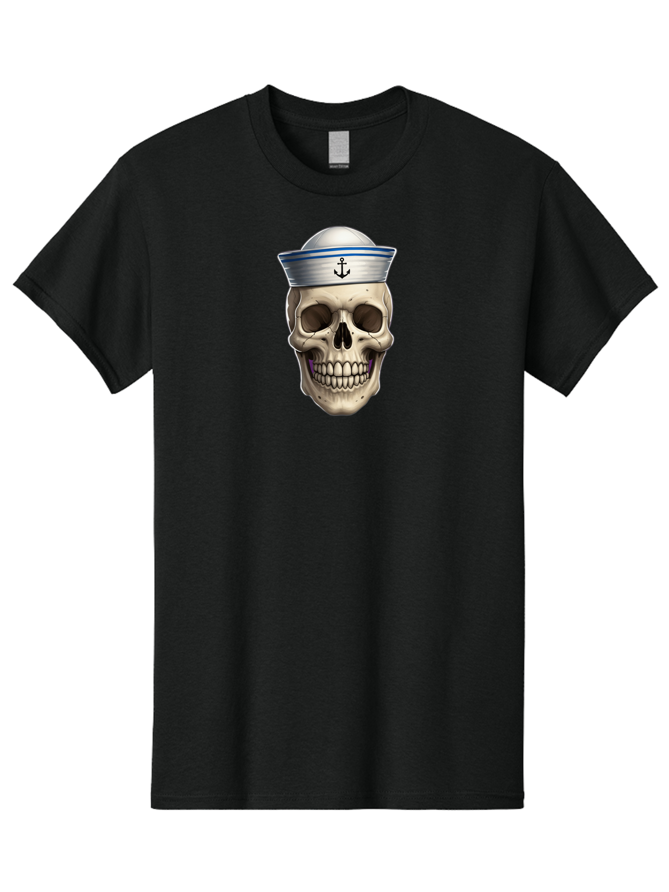 Skull-With-Sailor-Hat Men'S Graphic Tee, 100% Cotton, Comfortable Casual Summer Wear, Machine Washable, Sailor Skull, Human Skull, Sailor Hat, Anchor Symbol, Gothic Style, Grunge Aesthetic, Edgy Design, Bold Illustration Bae281
