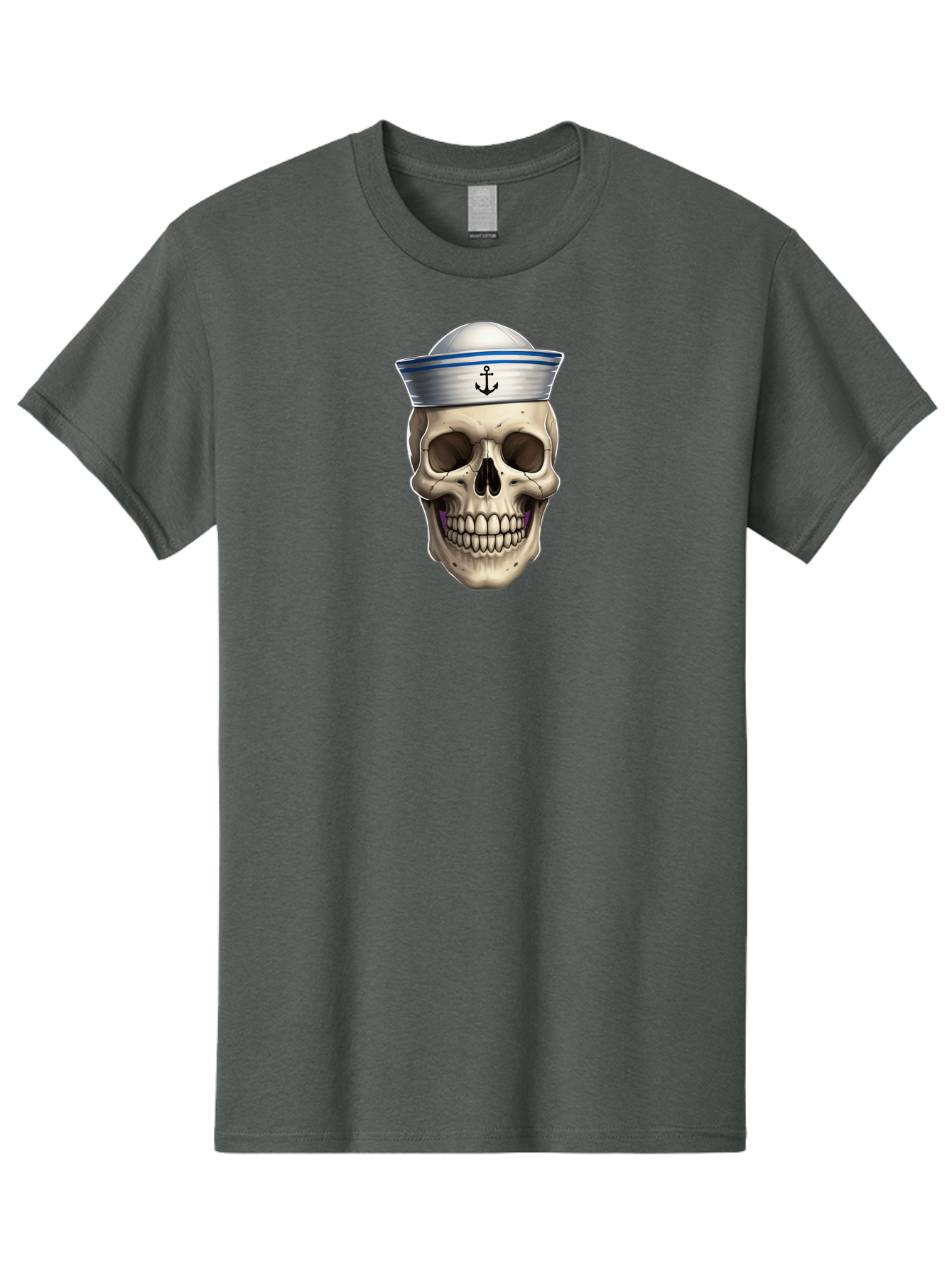 Skull-With-Sailor-Hat Men'S Graphic Tee, 100% Cotton, Comfortable Casual Summer Wear, Machine Washable, Sailor Skull, Human Skull, Sailor Hat, Anchor Symbol, Gothic Style, Grunge Aesthetic, Edgy Design, Bold Illustration Bae281