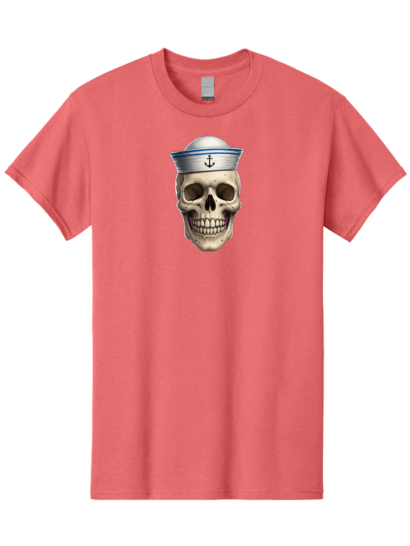 Skull-With-Sailor-Hat Men'S Graphic Tee, 100% Cotton, Comfortable Casual Summer Wear, Machine Washable, Sailor Skull, Human Skull, Sailor Hat, Anchor Symbol, Gothic Style, Grunge Aesthetic, Edgy Design, Bold Illustration Bae281