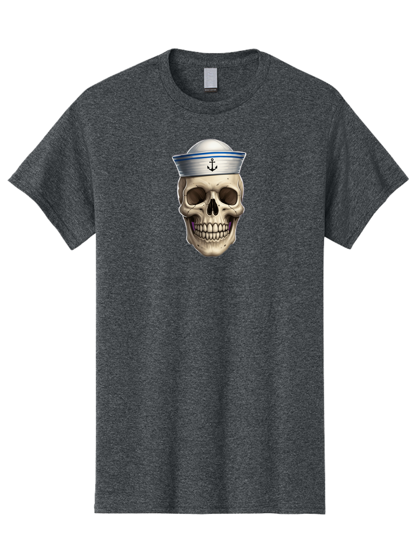 Skull-With-Sailor-Hat Men'S Graphic Tee, 100% Cotton, Comfortable Casual Summer Wear, Machine Washable, Sailor Skull, Human Skull, Sailor Hat, Anchor Symbol, Gothic Style, Grunge Aesthetic, Edgy Design, Bold Illustration Bae281
