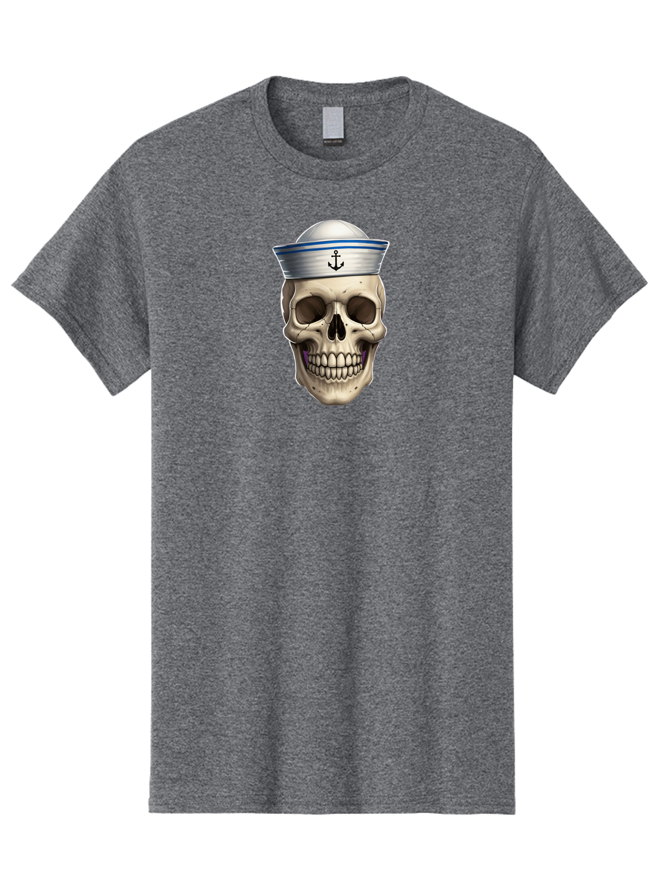 Skull-With-Sailor-Hat Men'S Graphic Tee, 100% Cotton, Comfortable Casual Summer Wear, Machine Washable, Sailor Skull, Human Skull, Sailor Hat, Anchor Symbol, Gothic Style, Grunge Aesthetic, Edgy Design, Bold Illustration Bae281