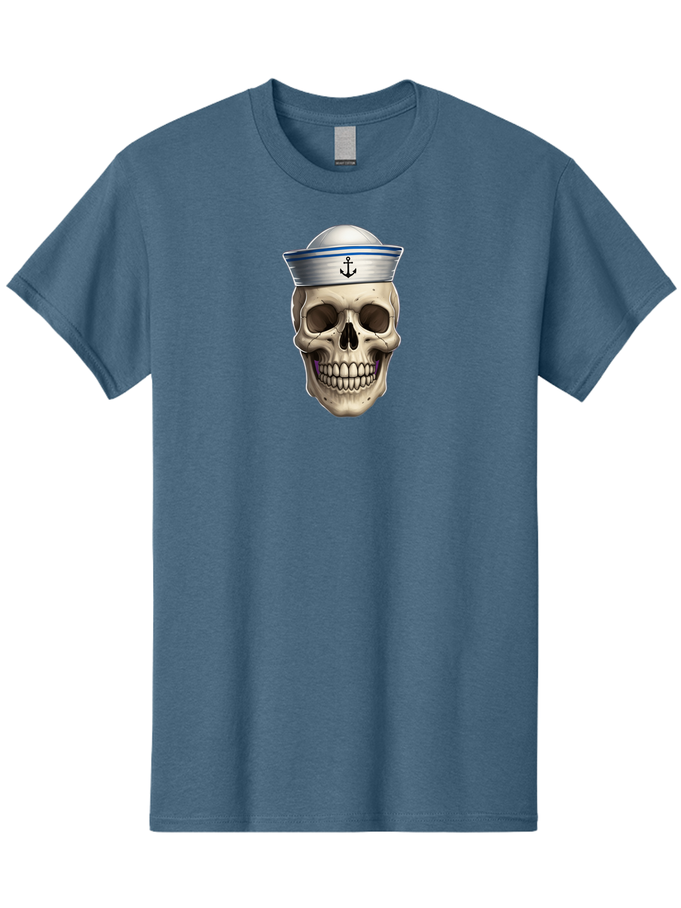 Skull-With-Sailor-Hat Men'S Graphic Tee, 100% Cotton, Comfortable Casual Summer Wear, Machine Washable, Sailor Skull, Human Skull, Sailor Hat, Anchor Symbol, Gothic Style, Grunge Aesthetic, Edgy Design, Bold Illustration Bae281