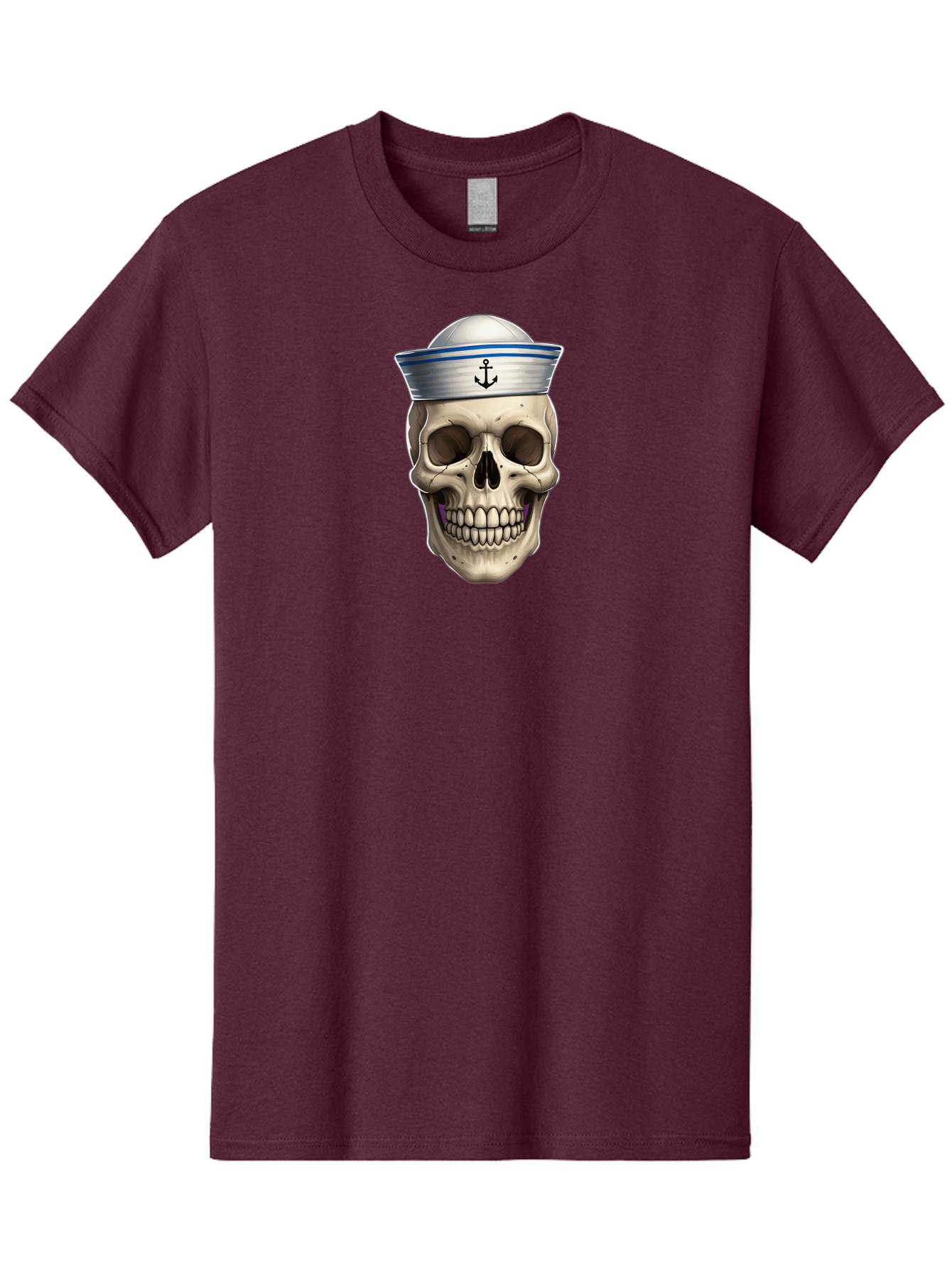 Skull-With-Sailor-Hat Men'S Graphic Tee, 100% Cotton, Comfortable Casual Summer Wear, Machine Washable, Sailor Skull, Human Skull, Sailor Hat, Anchor Symbol, Gothic Style, Grunge Aesthetic, Edgy Design, Bold Illustration Bae281