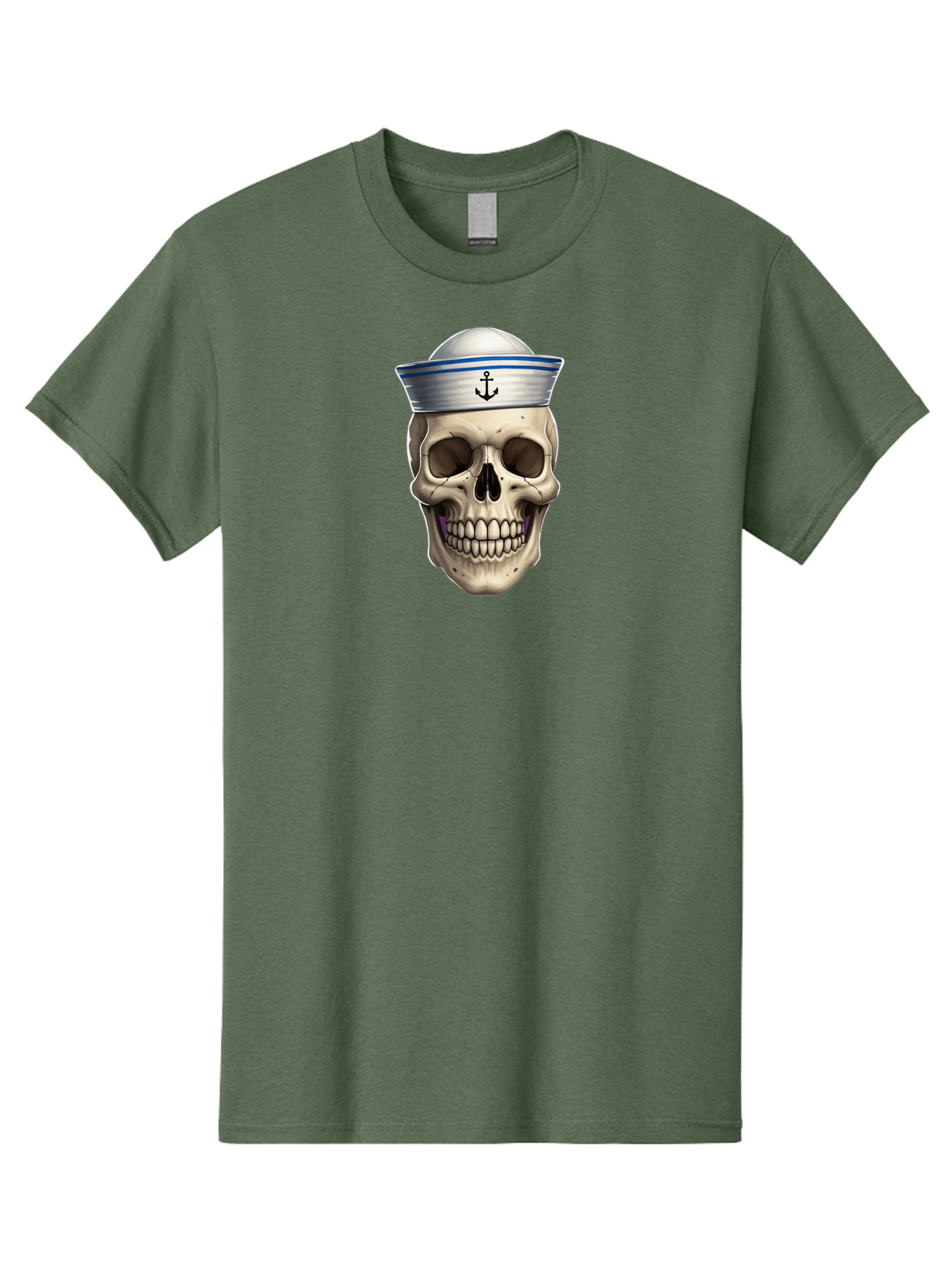 Skull-With-Sailor-Hat Men'S Graphic Tee, 100% Cotton, Comfortable Casual Summer Wear, Machine Washable, Sailor Skull, Human Skull, Sailor Hat, Anchor Symbol, Gothic Style, Grunge Aesthetic, Edgy Design, Bold Illustration Bae281