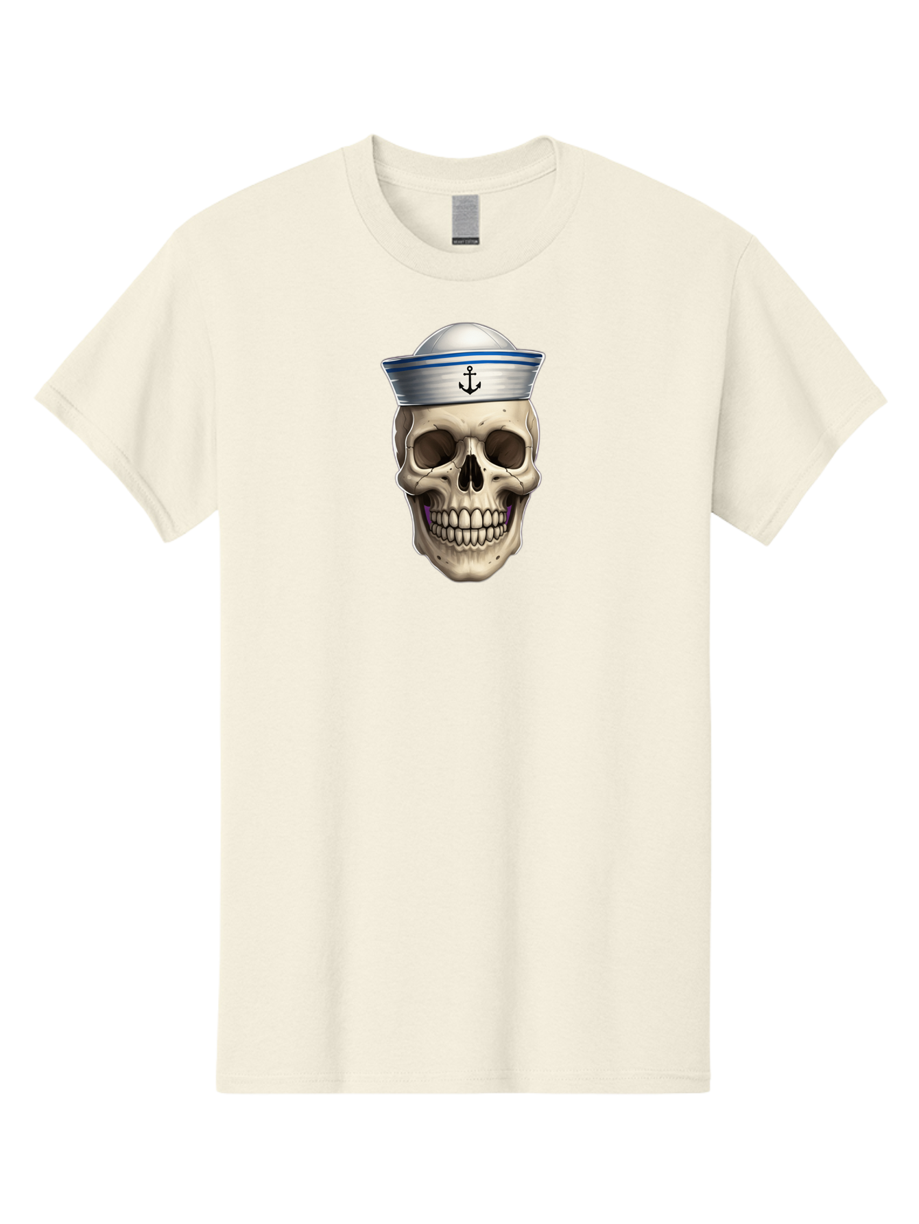 Skull-With-Sailor-Hat Men'S Graphic Tee, 100% Cotton, Comfortable Casual Summer Wear, Machine Washable, Sailor Skull, Human Skull, Sailor Hat, Anchor Symbol, Gothic Style, Grunge Aesthetic, Edgy Design, Bold Illustration Bae281
