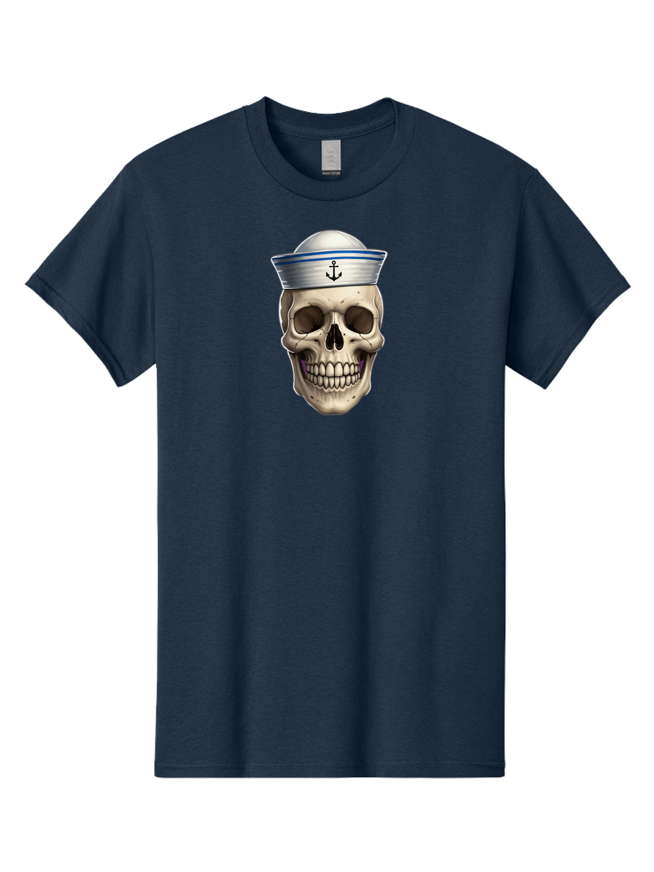 Skull-With-Sailor-Hat Men'S Graphic Tee, 100% Cotton, Comfortable Casual Summer Wear, Machine Washable, Sailor Skull, Human Skull, Sailor Hat, Anchor Symbol, Gothic Style, Grunge Aesthetic, Edgy Design, Bold Illustration Bae281