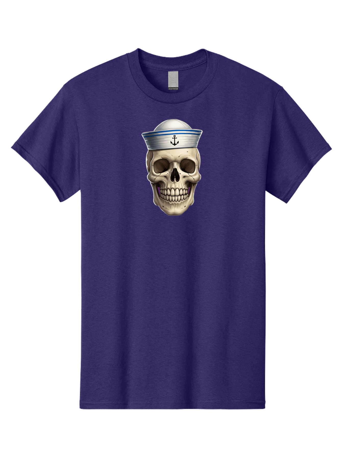 Skull-With-Sailor-Hat Men'S Graphic Tee, 100% Cotton, Comfortable Casual Summer Wear, Machine Washable, Sailor Skull, Human Skull, Sailor Hat, Anchor Symbol, Gothic Style, Grunge Aesthetic, Edgy Design, Bold Illustration Bae281