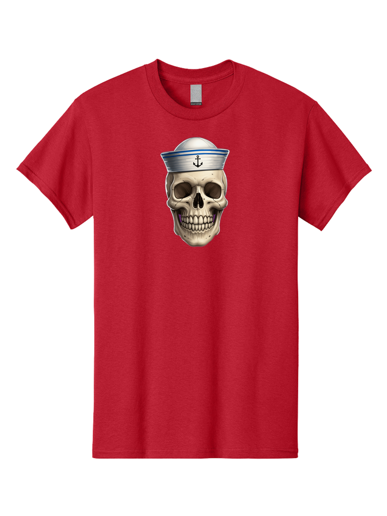 Skull-With-Sailor-Hat Men'S Graphic Tee, 100% Cotton, Comfortable Casual Summer Wear, Machine Washable, Sailor Skull, Human Skull, Sailor Hat, Anchor Symbol, Gothic Style, Grunge Aesthetic, Edgy Design, Bold Illustration Bae281