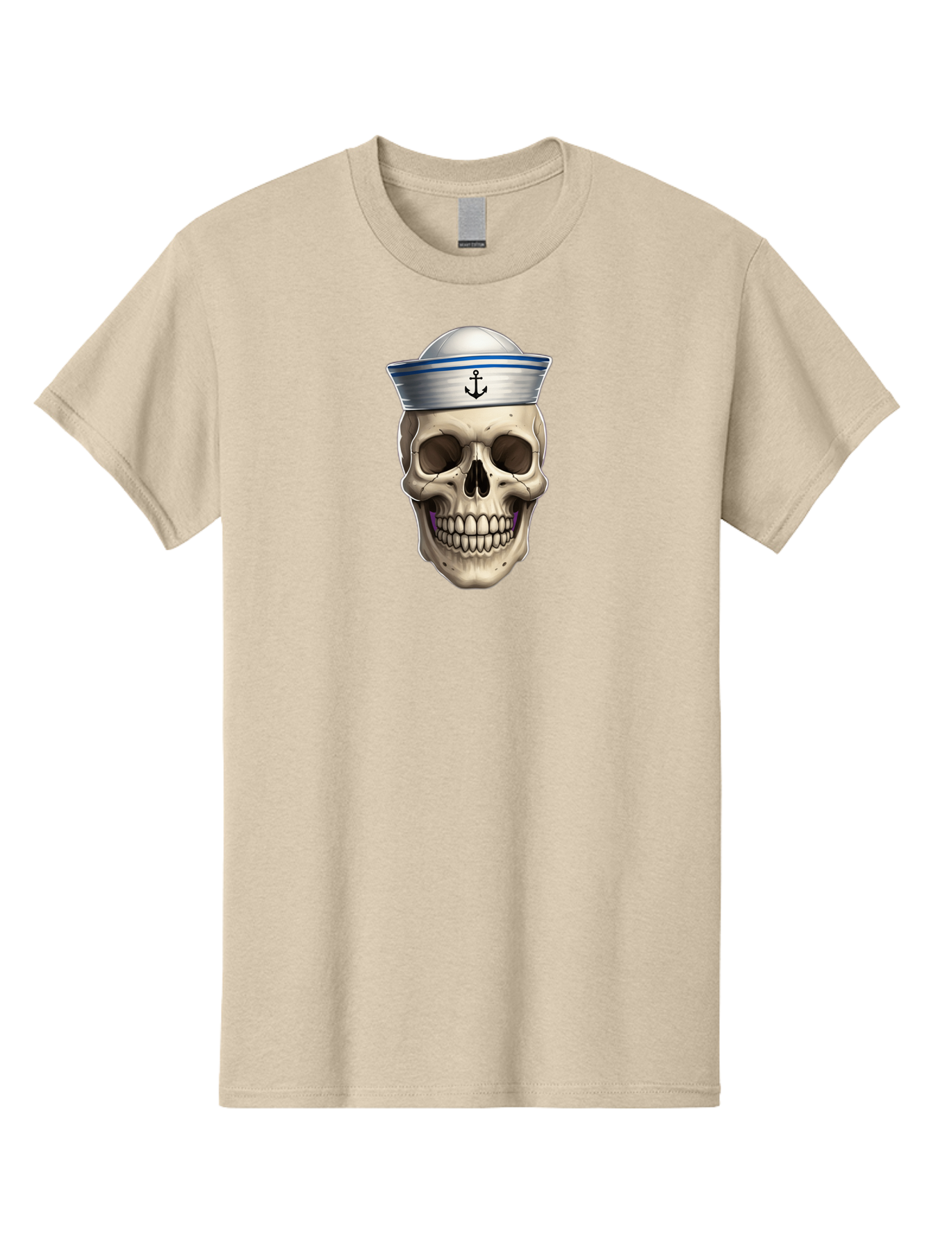 Skull-With-Sailor-Hat Men'S Graphic Tee, 100% Cotton, Comfortable Casual Summer Wear, Machine Washable, Sailor Skull, Human Skull, Sailor Hat, Anchor Symbol, Gothic Style, Grunge Aesthetic, Edgy Design, Bold Illustration Bae281